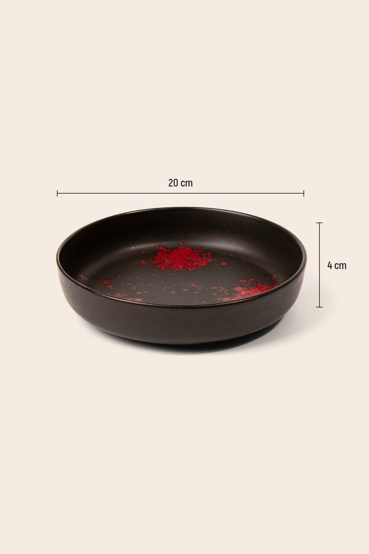 ikebana Kabı ( Suiban ) 20 cm Siyah mat porselen kırmızı dokulu