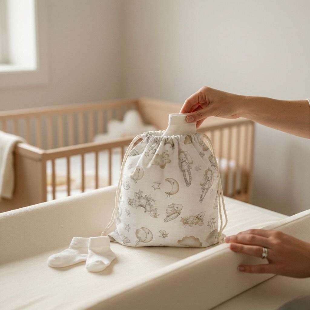 3’lü Müslin Bebek Kesesi – 30×30 cm Bezi & Kıyafet Kesesi Seti