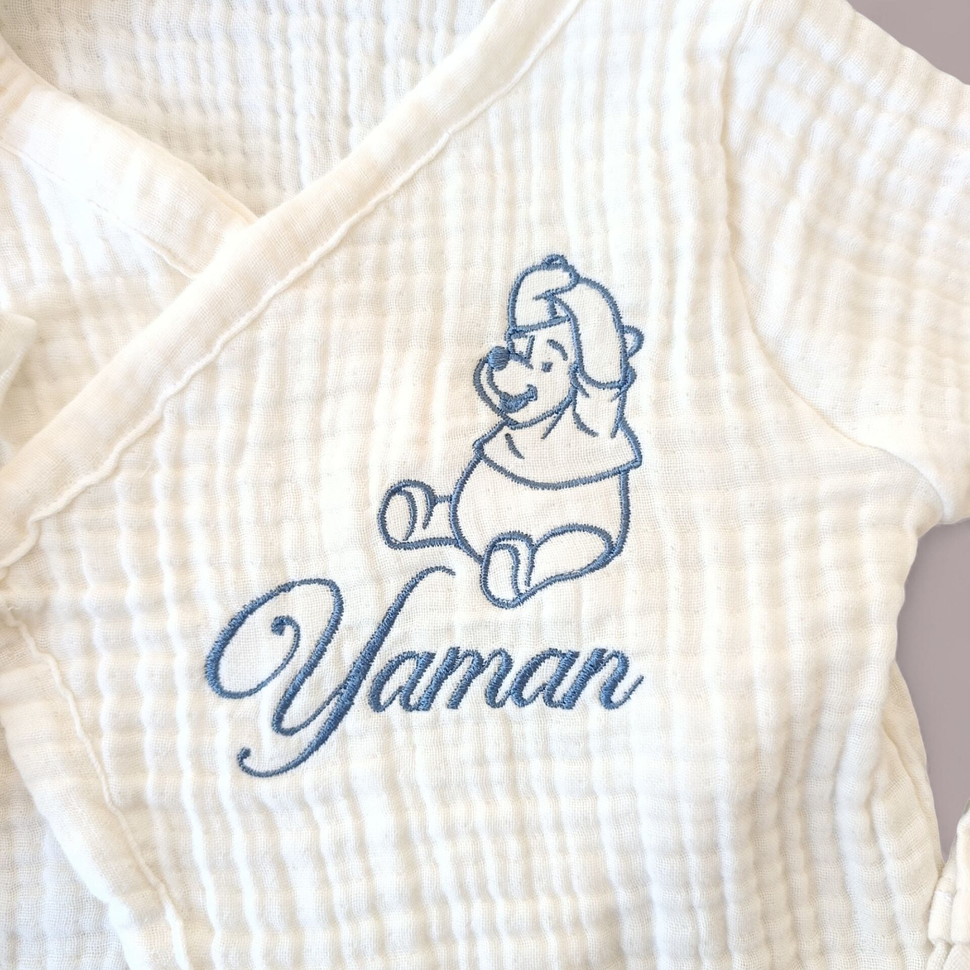 Ayıcık Nakışlı Kişiye Özel Erkek Bebek Hastane Çıkışı – 4’lü Müslin Set