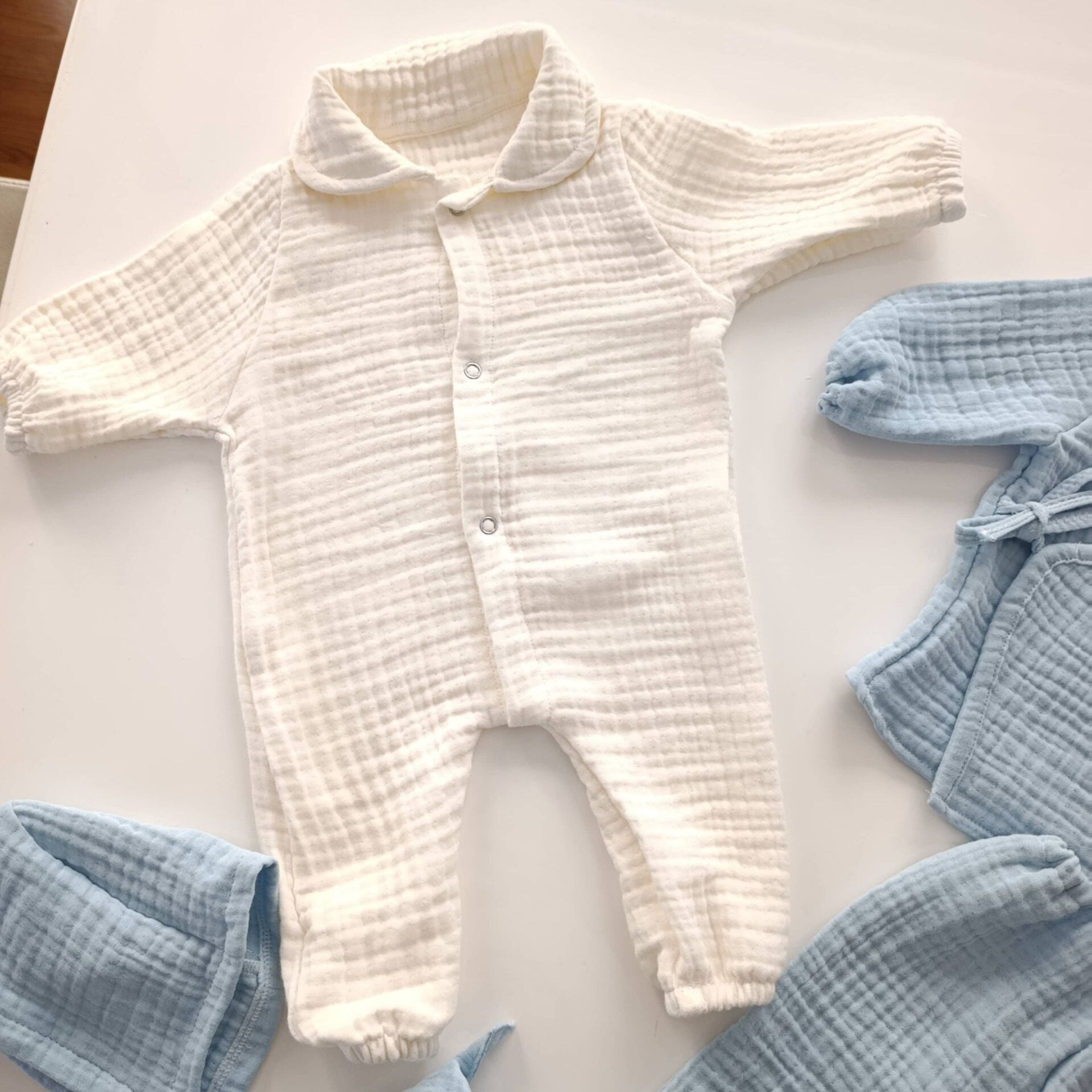 Mavi & Ekru Müslin 6 Parça Yenidoğan Seti