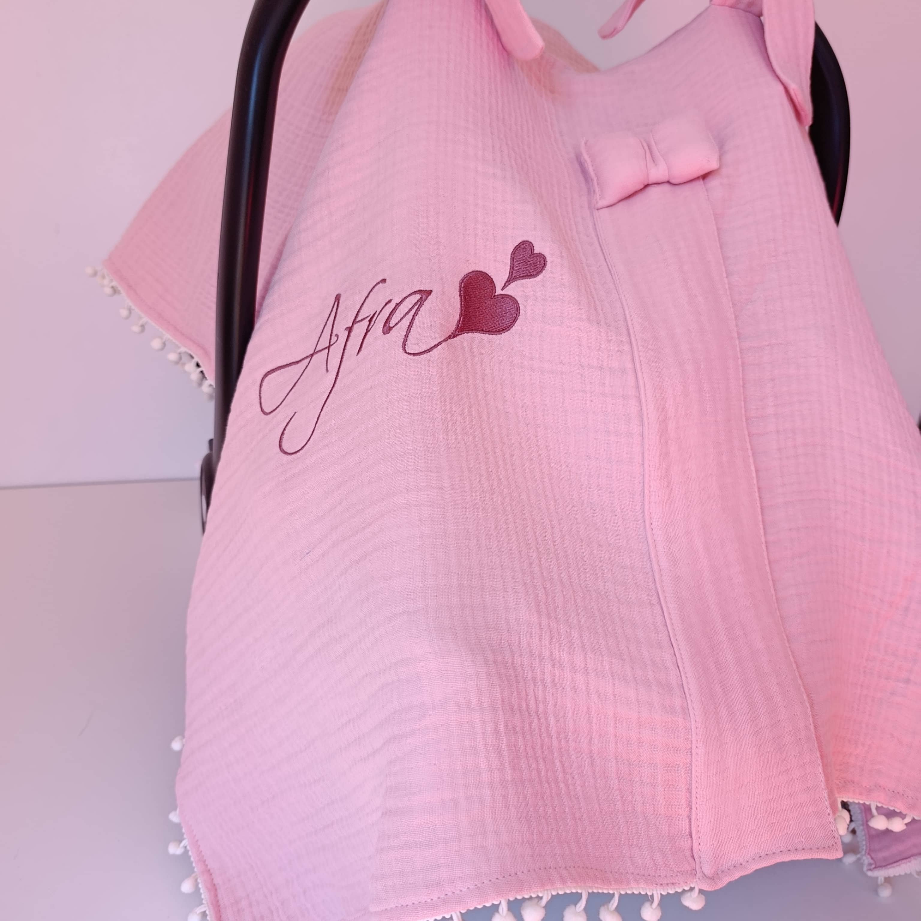 Pembe Müslin Puset Örtüsü – %100 Pamuk Bebek Puset Örtüsü