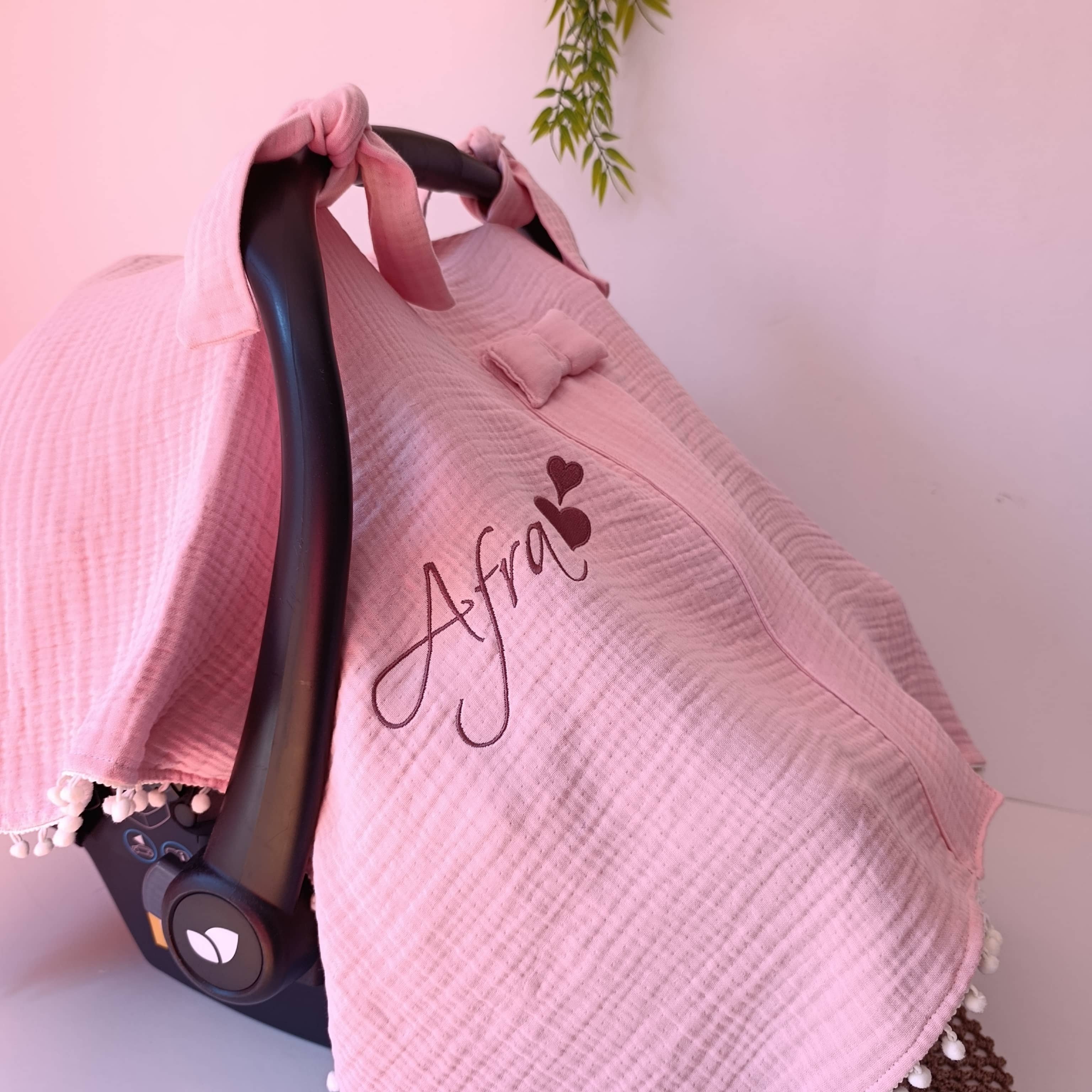Pembe Müslin Puset Örtüsü – %100 Pamuk Bebek Puset Örtüsü