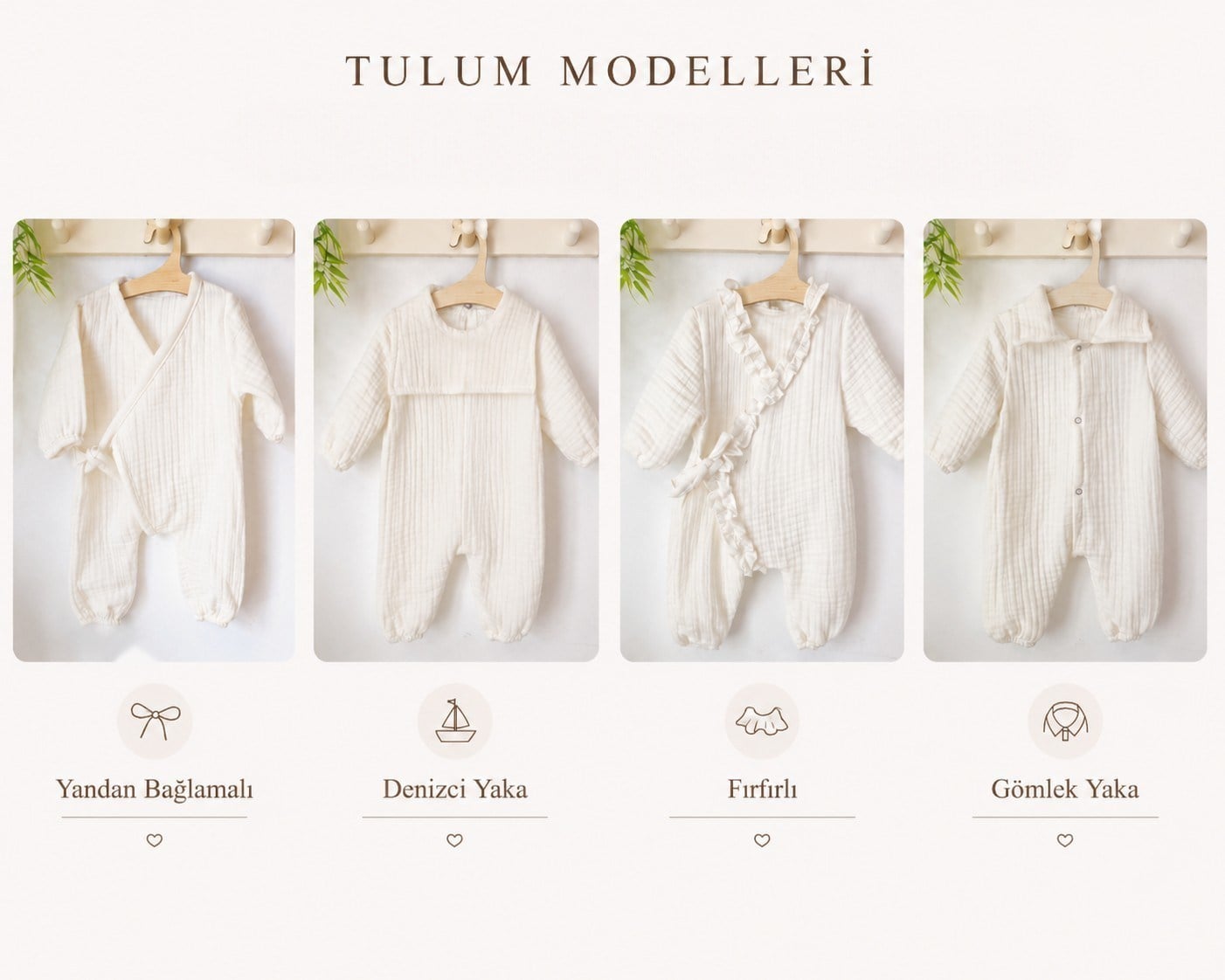 Vizon & Ekru Renkli Kişiye Özel Müslin Bebek Seti 7 Parça