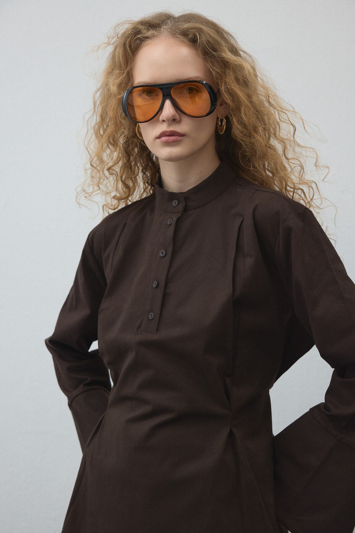 Acı Kahve Volanlı Gabardin Tunik