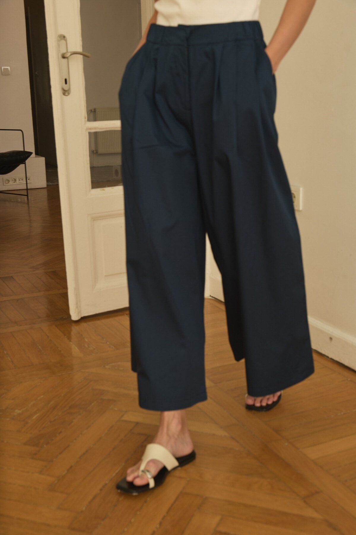 Lacivert Ön Pileli Culotte Pantolon