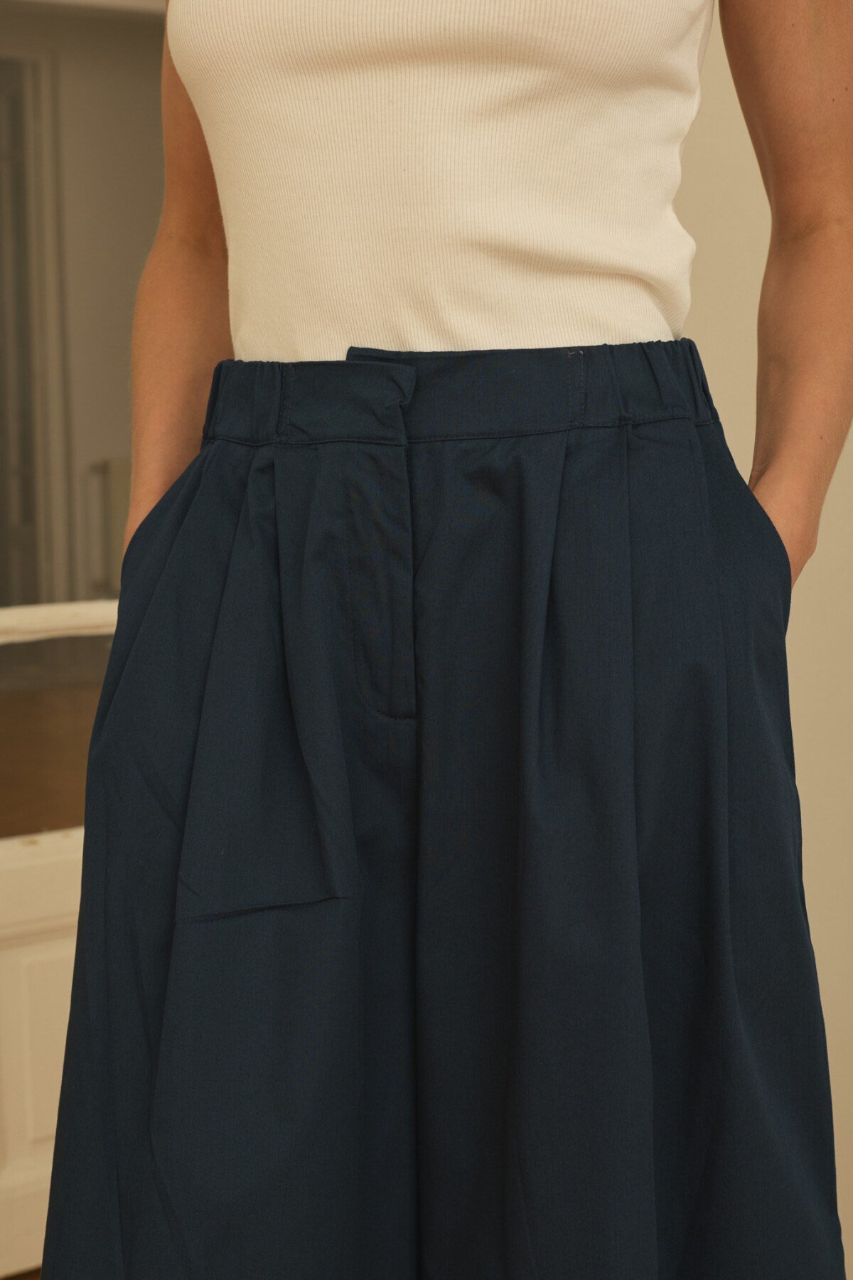 Lacivert Ön Pileli Culotte Pantolon