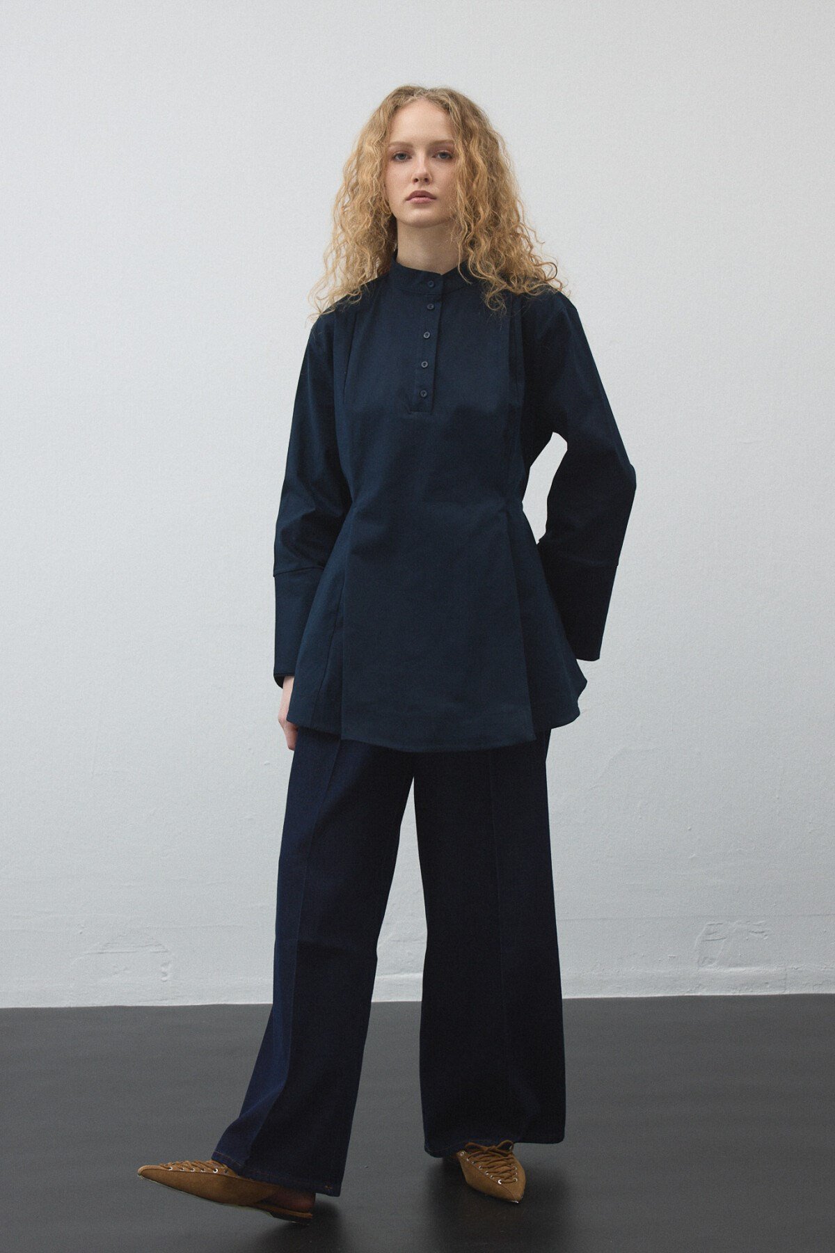 Lacivert Volanlı Gabardin Tunik