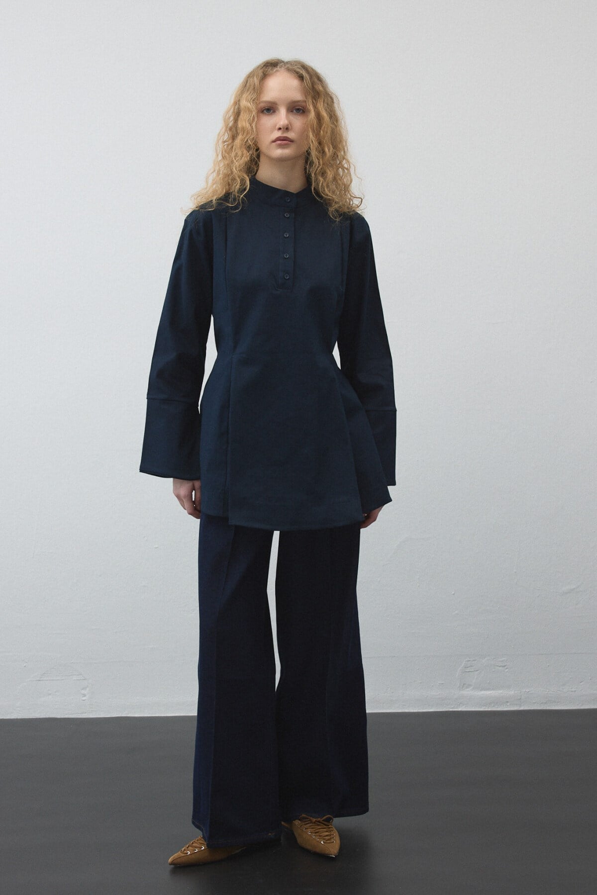 Lacivert Volanlı Gabardin Tunik