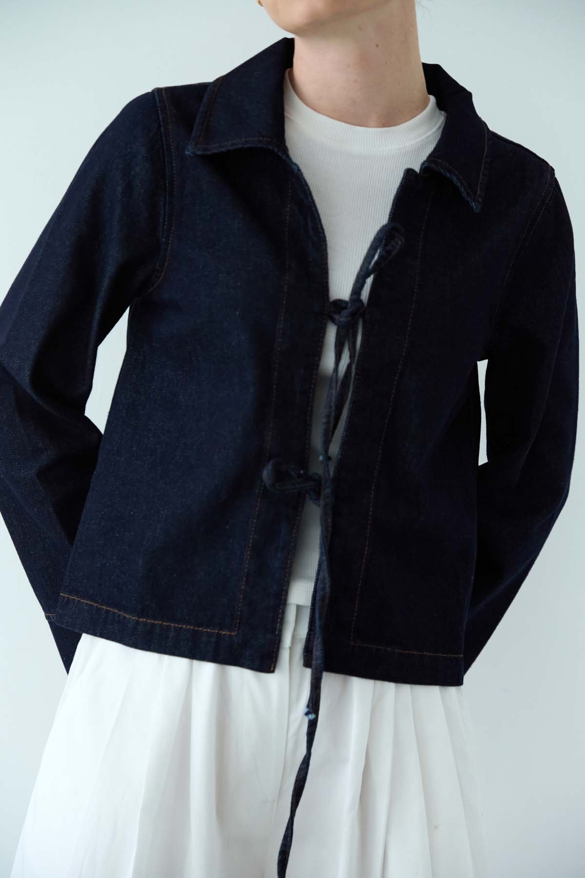 Önü Bağcıklı Denim Ceket