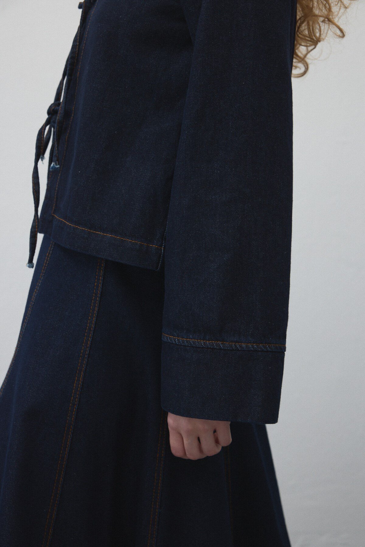 Önü Bağcıklı Denim Ceket