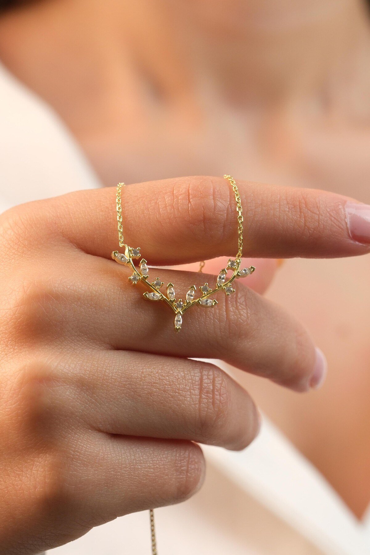 925 Ayar Gold Geyik Boynuzu Kadın Gümüş Kolye