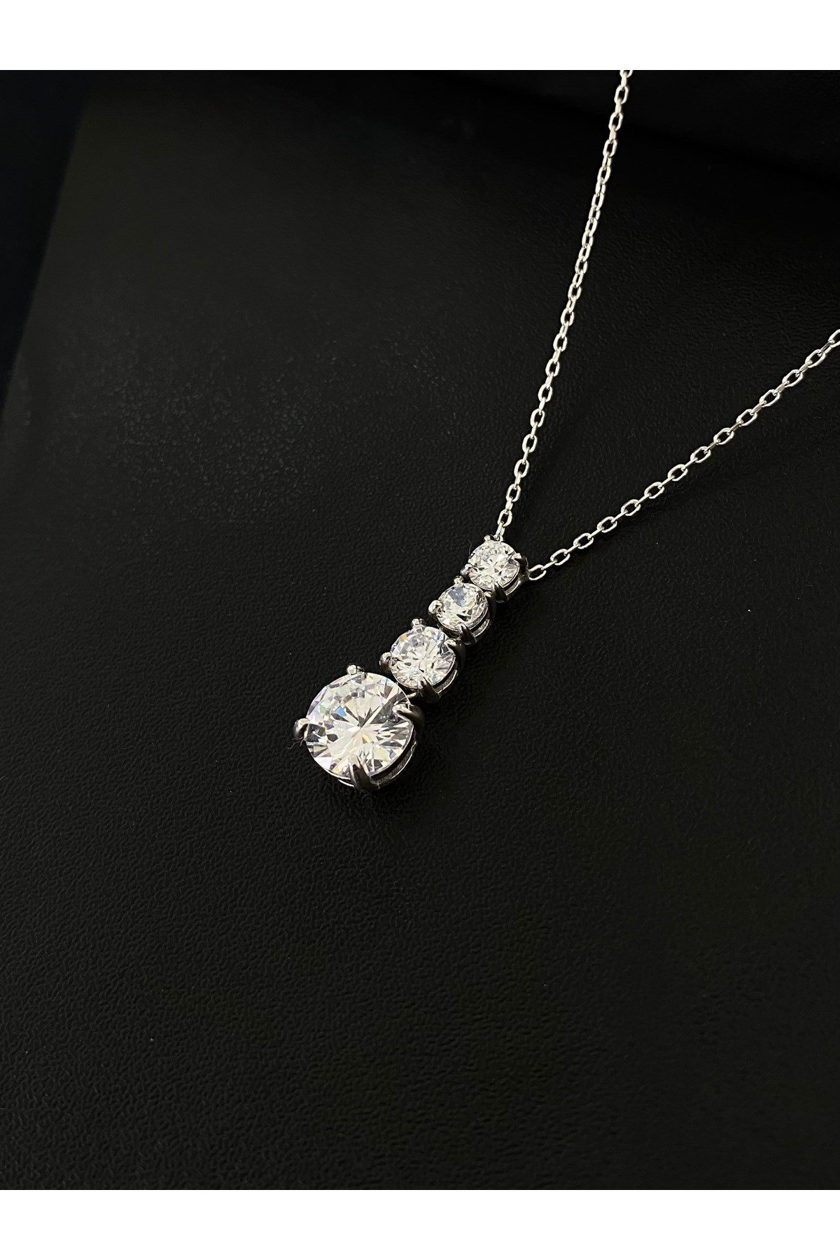925 Ayar Gümüş 4 Sıralı Taş Kadın Gümüş Kolye (40+5CM)