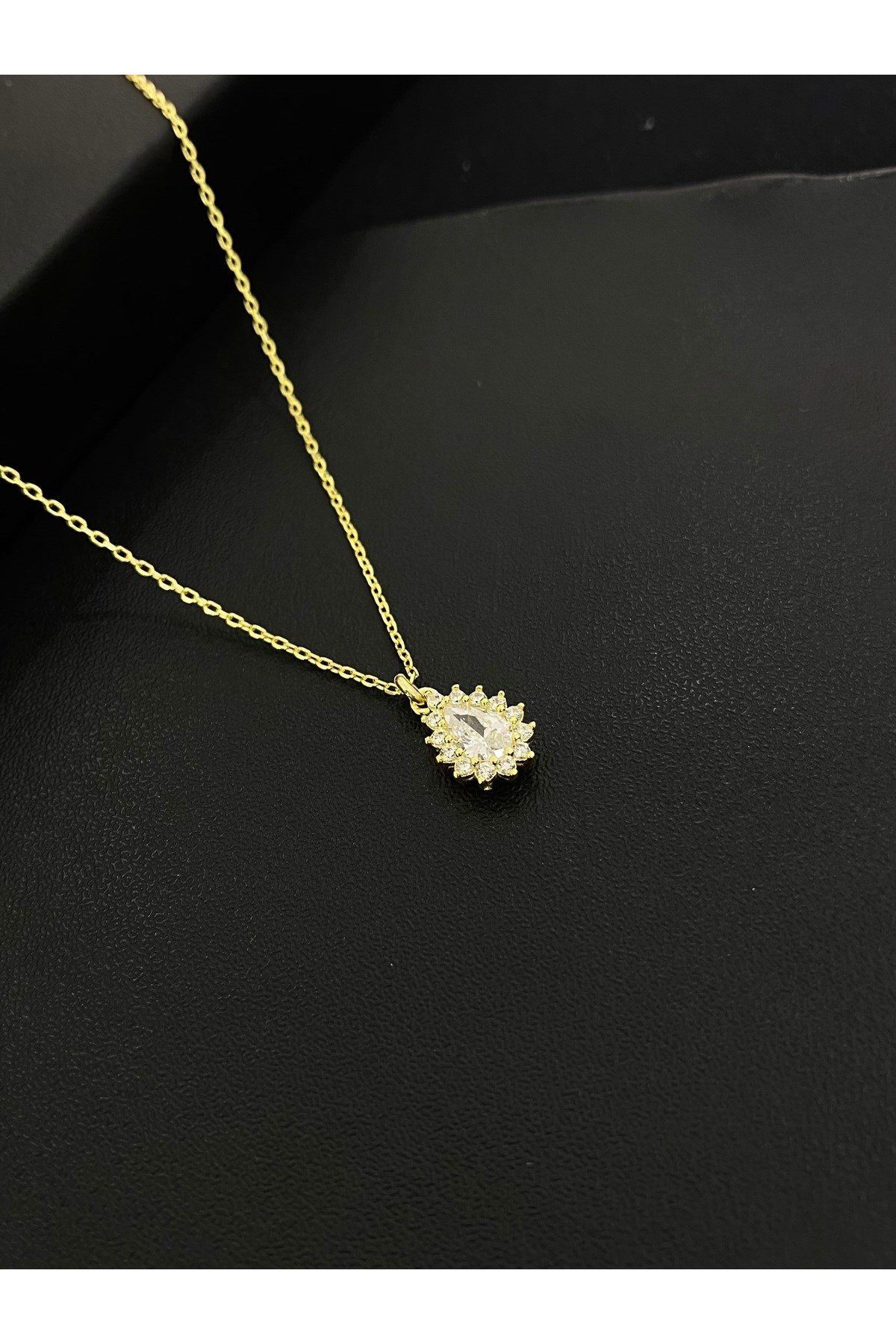 925 Ayar Gümüş Altın Yaldızlı Damla Modeli Kadın Gümüş Kolye (40+5CM) (Gold)