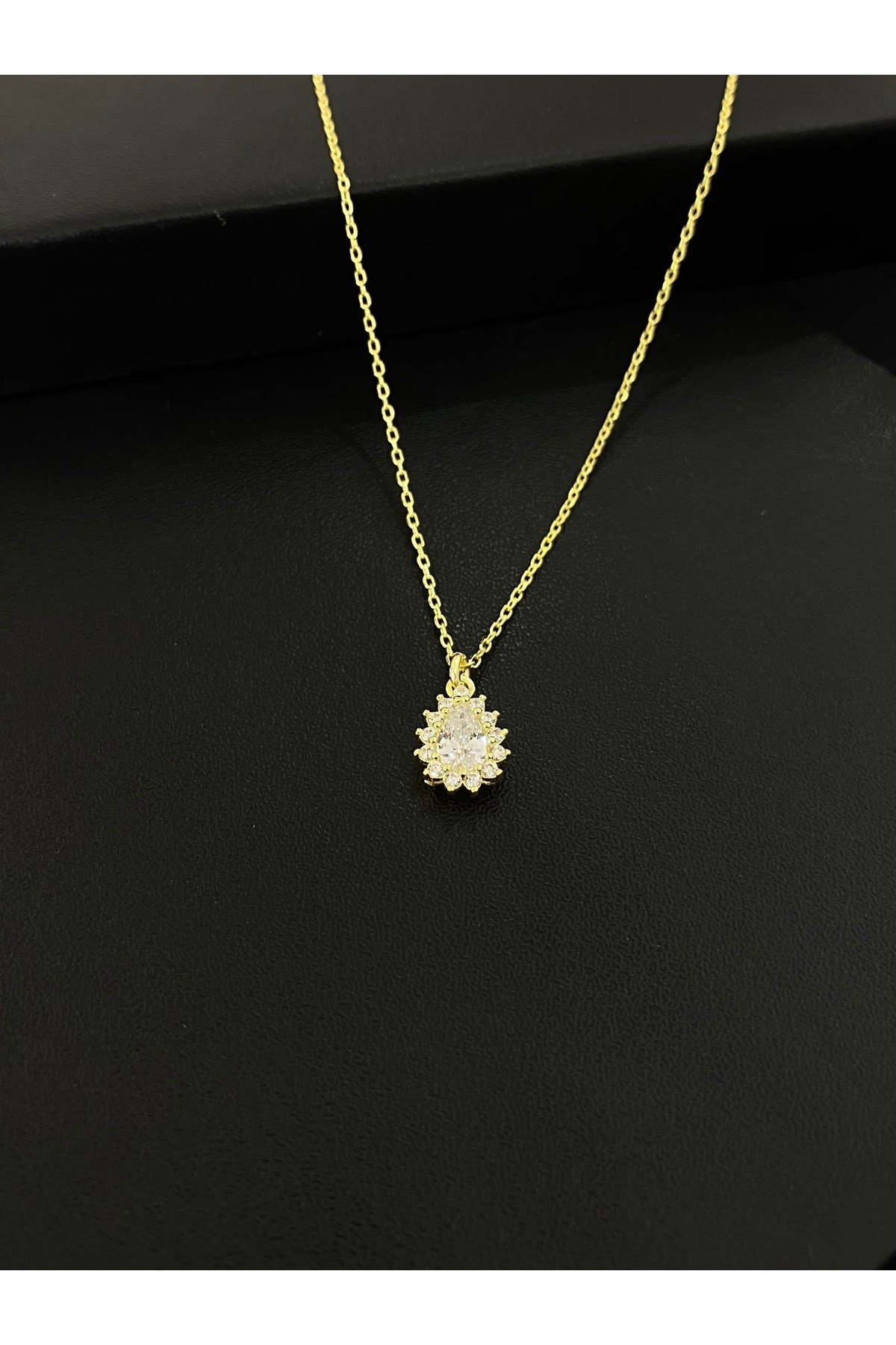 925 Ayar Gümüş Altın Yaldızlı Damla Modeli Kadın Gümüş Kolye (40+5CM) (Gold)