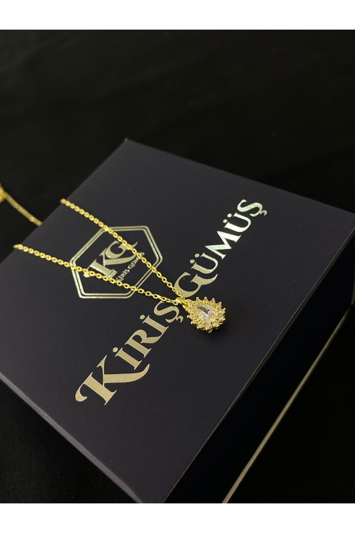 925 Ayar Gümüş Altın Yaldızlı Damla Modeli Kadın Gümüş Kolye (40+5CM) (Gold)