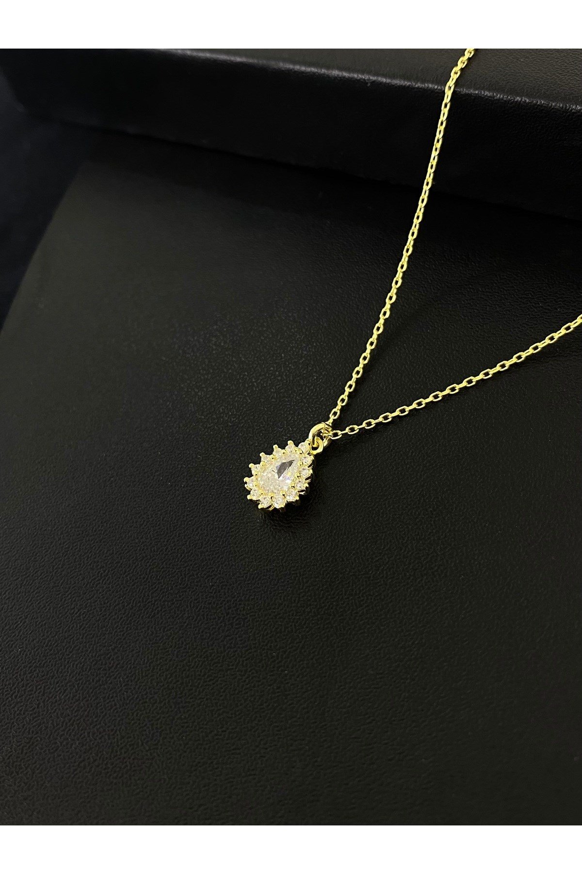 925 Ayar Gümüş Altın Yaldızlı Damla Modeli Kadın Gümüş Kolye (40+5CM) (Gold)