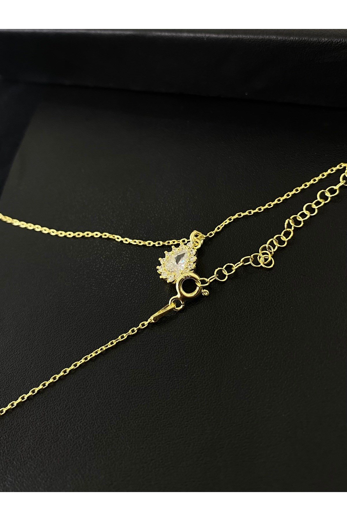 925 Ayar Gümüş Altın Yaldızlı Damla Modeli Kadın Gümüş Kolye (40+5CM) (Gold)