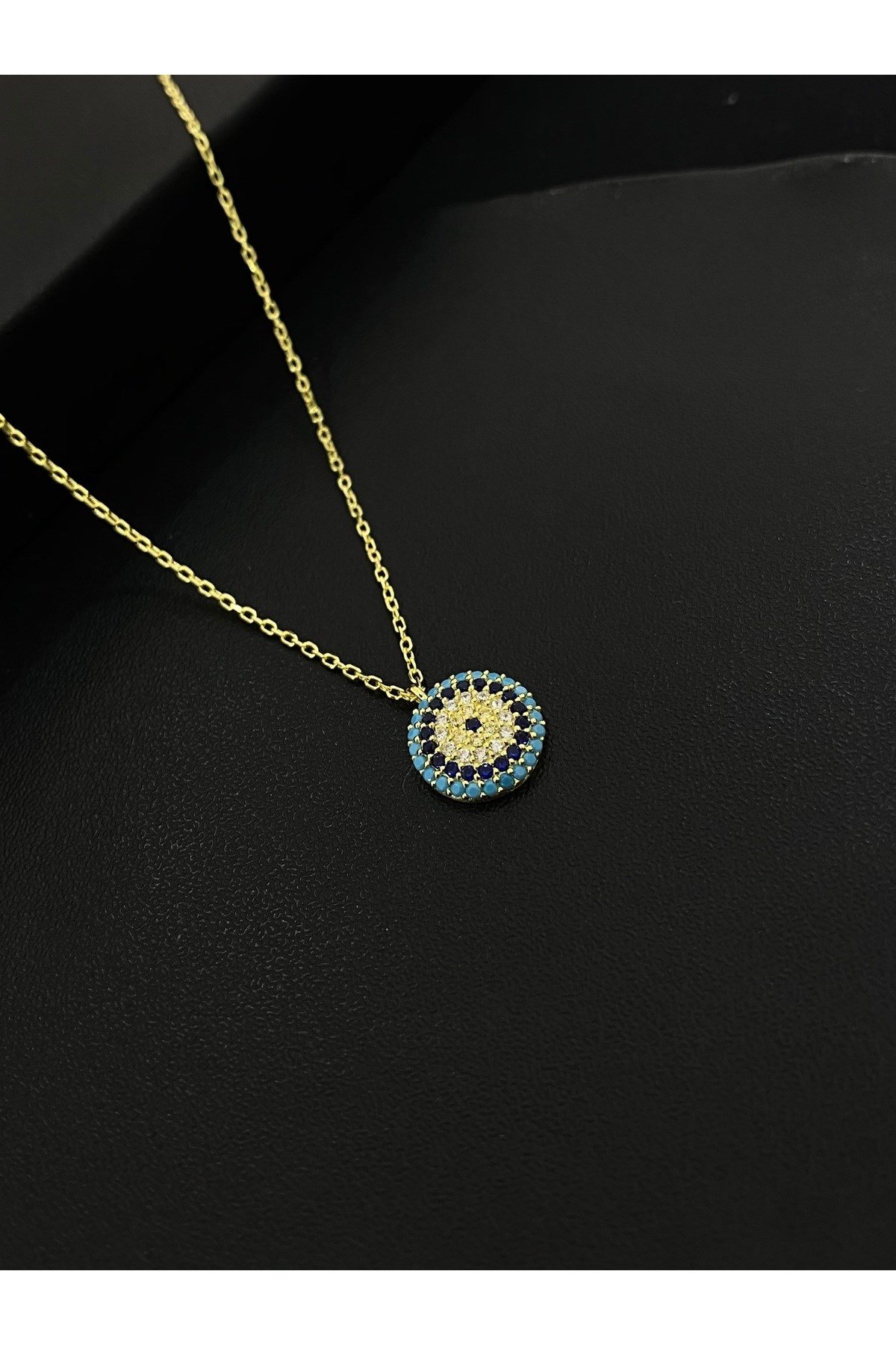 925 Ayar Gümüş Altın Yaldızlı Nazar Boncuğu Modeli Kadın Gümüş Kolye (40+5CM) (Gold)