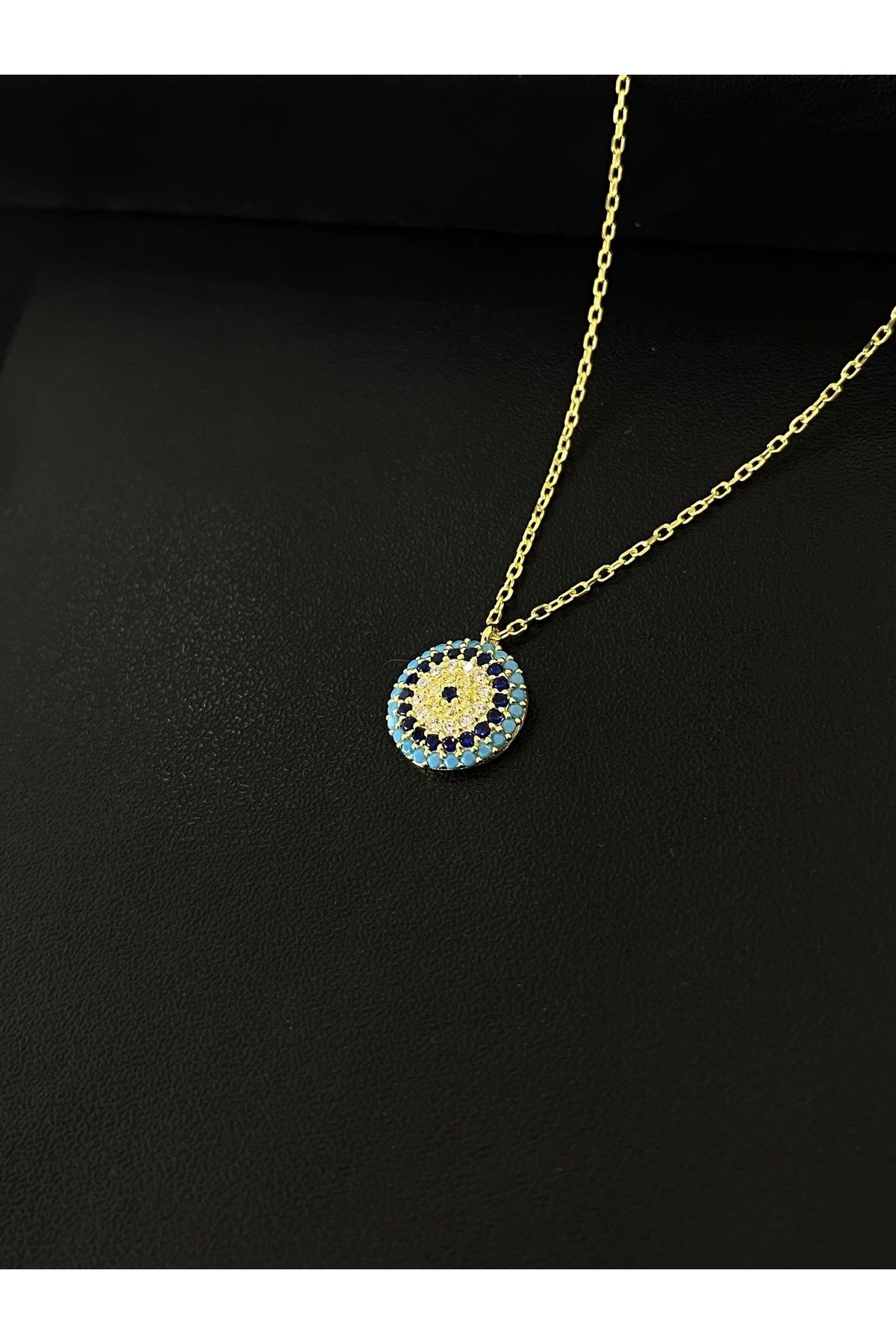 925 Ayar Gümüş Altın Yaldızlı Nazar Boncuğu Modeli Kadın Gümüş Kolye (40+5CM) (Gold)