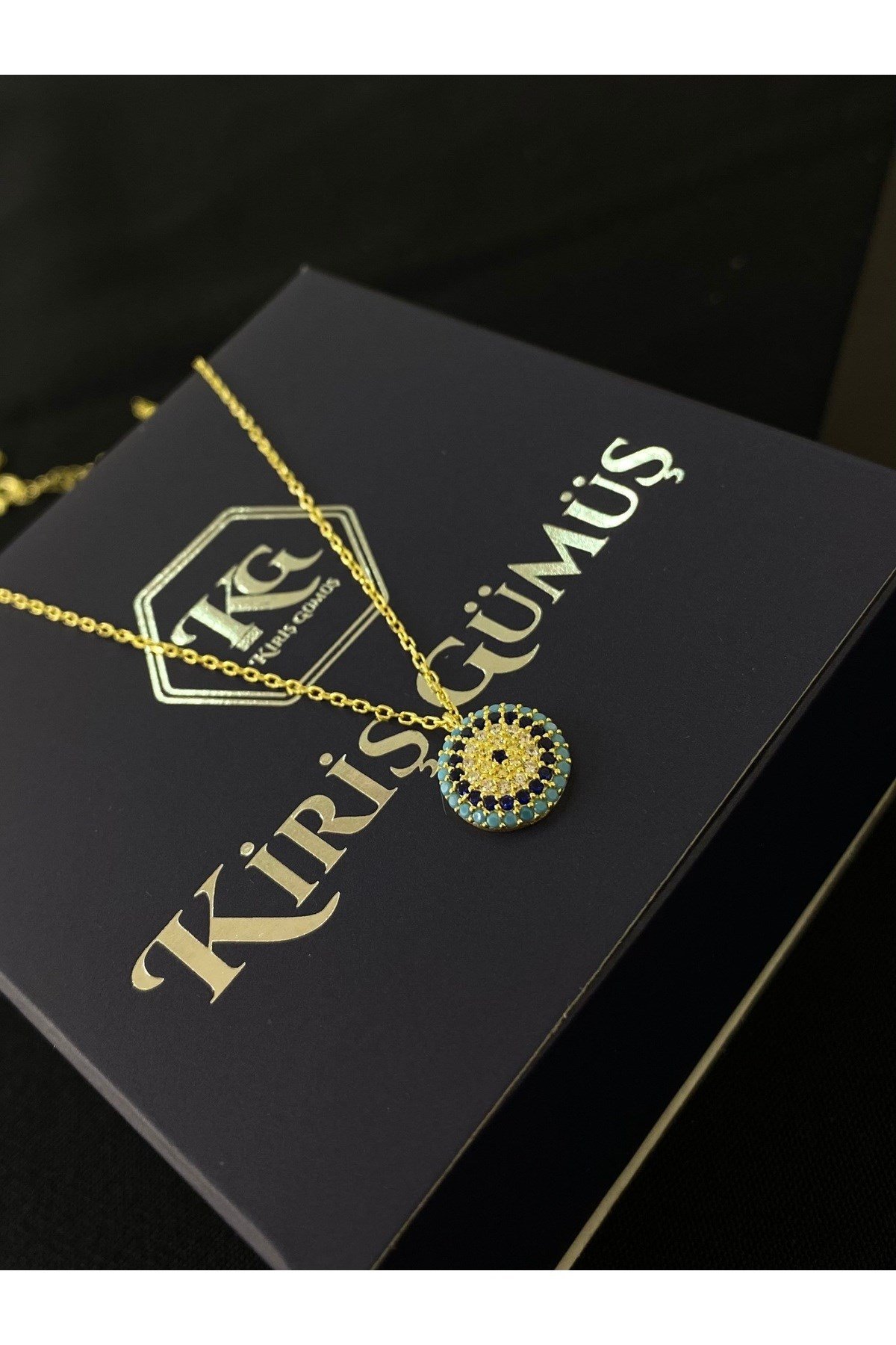 925 Ayar Gümüş Altın Yaldızlı Nazar Boncuğu Modeli Kadın Gümüş Kolye (40+5CM) (Gold)