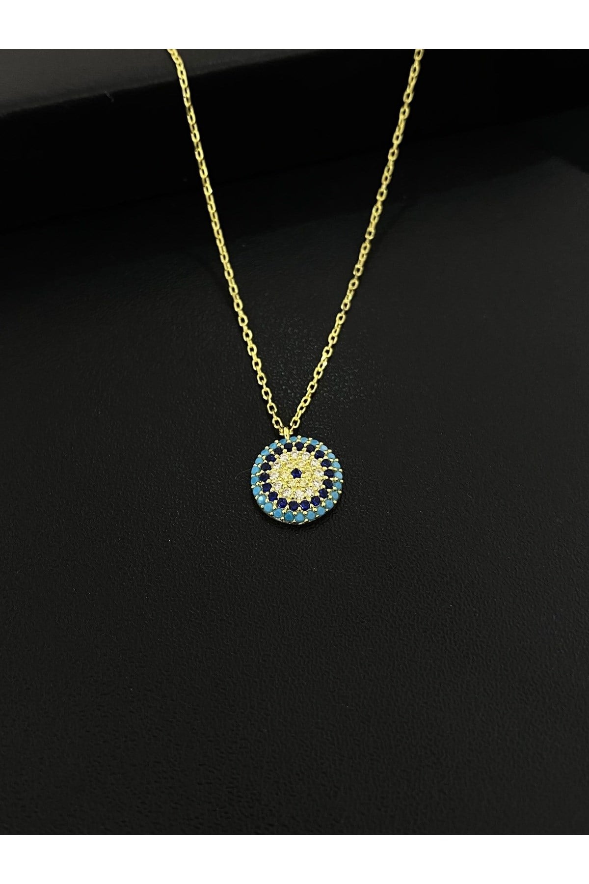 925 Ayar Gümüş Altın Yaldızlı Nazar Boncuğu Modeli Kadın Gümüş Kolye (40+5CM) (Gold)