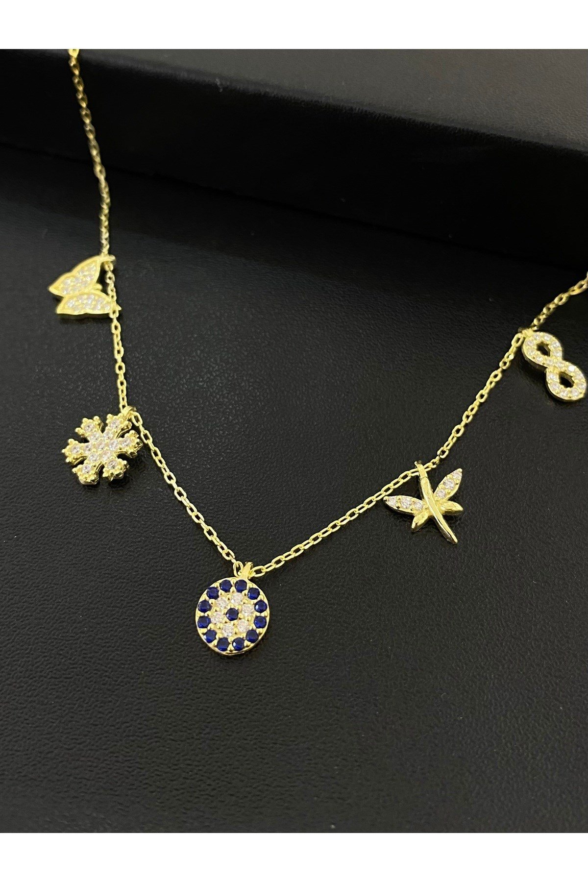 925 Ayar Gümüş Altın Yaldızlı Şans Kolyesi Kadın Kolye (40+5CM)