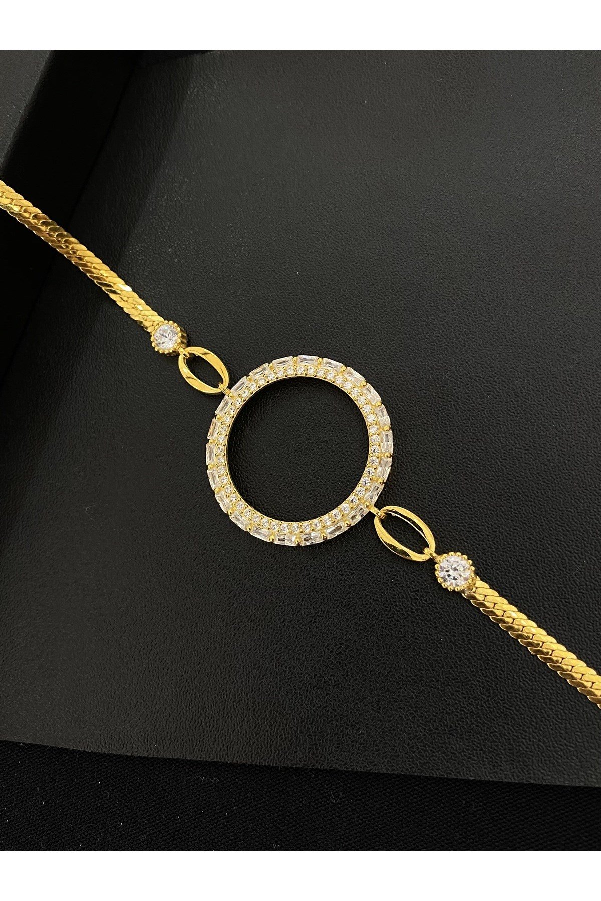 925 Ayar Gümüş Altın Yaldızlı Yarım Altın Takmak İçin Kadın Gümüş Bileklik (17+3CM) KG6