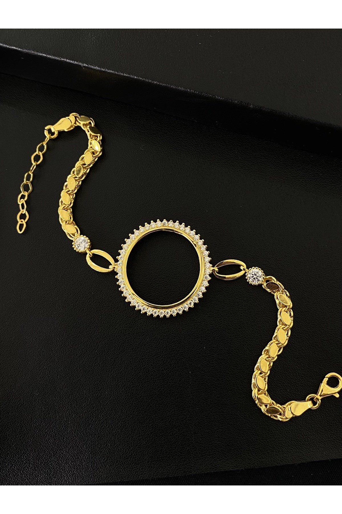 925 Ayar Gümüş Altın Yaldızlı Yarım Altın Takmak İçin Kadın Gümüş Bileklik (18+3CM)