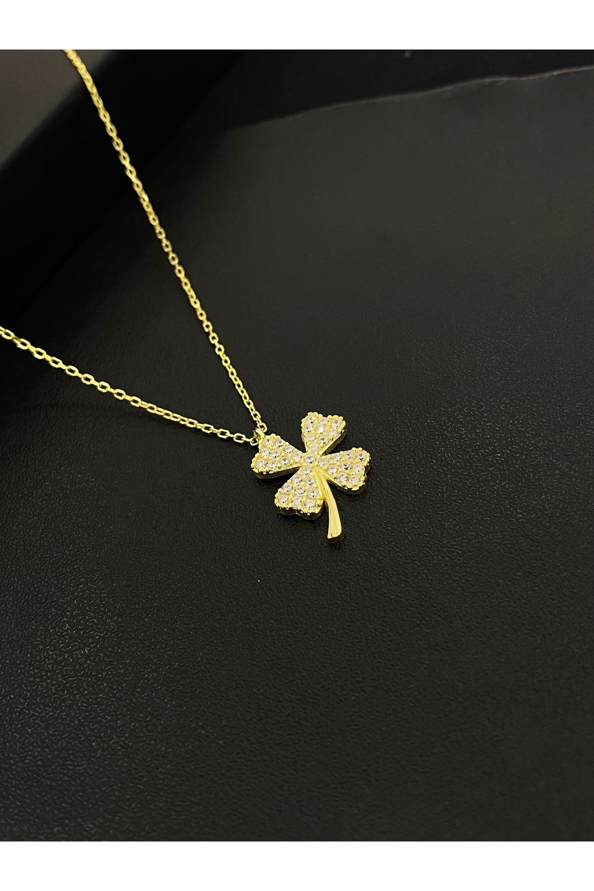 925 Ayar Gümüş Altın Yaldızlı Yonca Modeli Kadın Gümüş Kolye (40+5CM) (Gold)