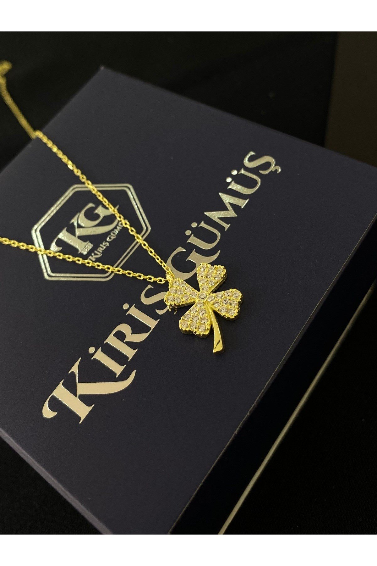 925 Ayar Gümüş Altın Yaldızlı Yonca Modeli Kadın Gümüş Kolye (40+5CM) (Gold)