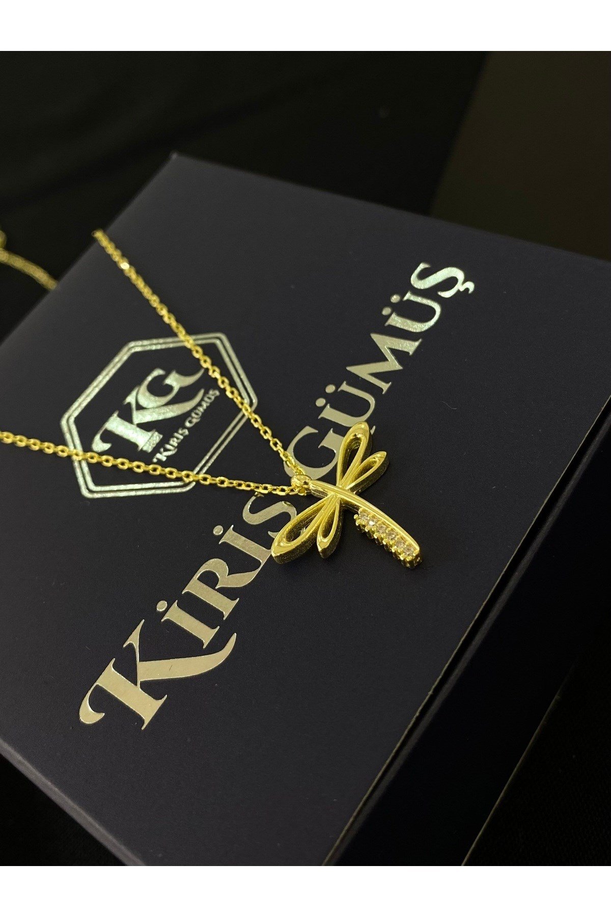925 Ayar Gümüş Altın Yaldızlı Yusufçuk Kadın Gümüş Kolye (40+5CM) (Gold)