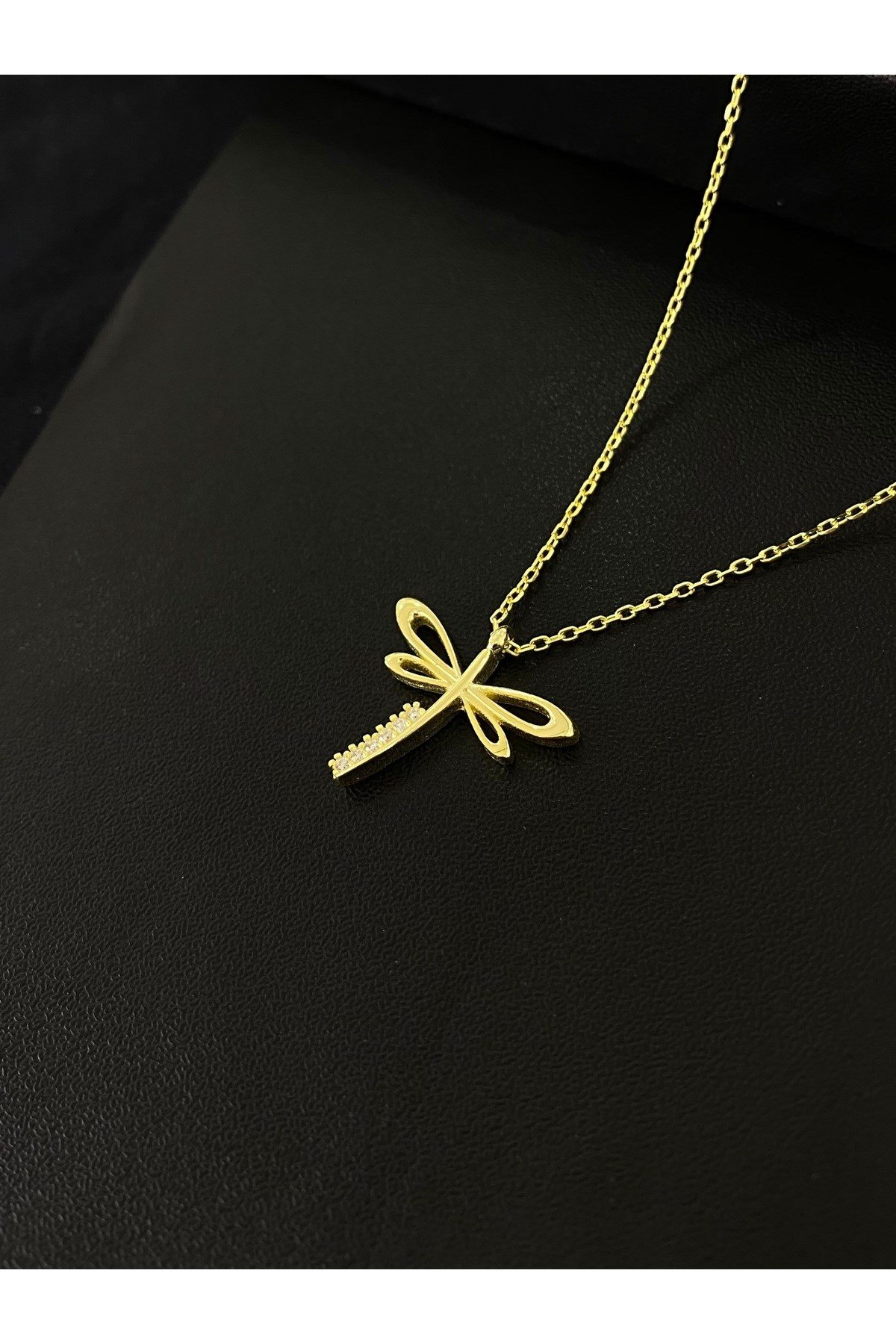 925 Ayar Gümüş Altın Yaldızlı Yusufçuk Kadın Gümüş Kolye (40+5CM) (Gold)
