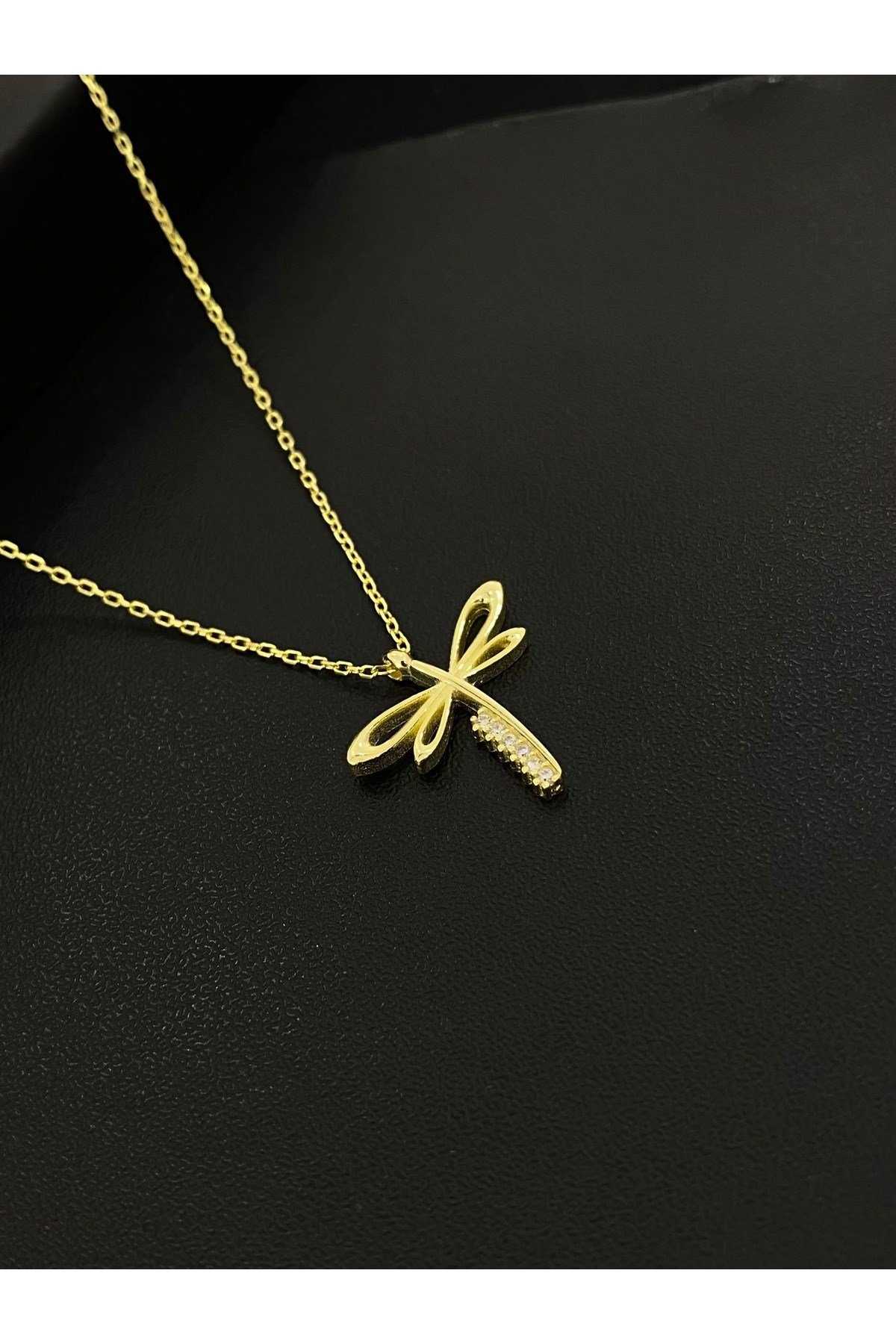 925 Ayar Gümüş Altın Yaldızlı Yusufçuk Kadın Gümüş Kolye (40+5CM) (Gold)