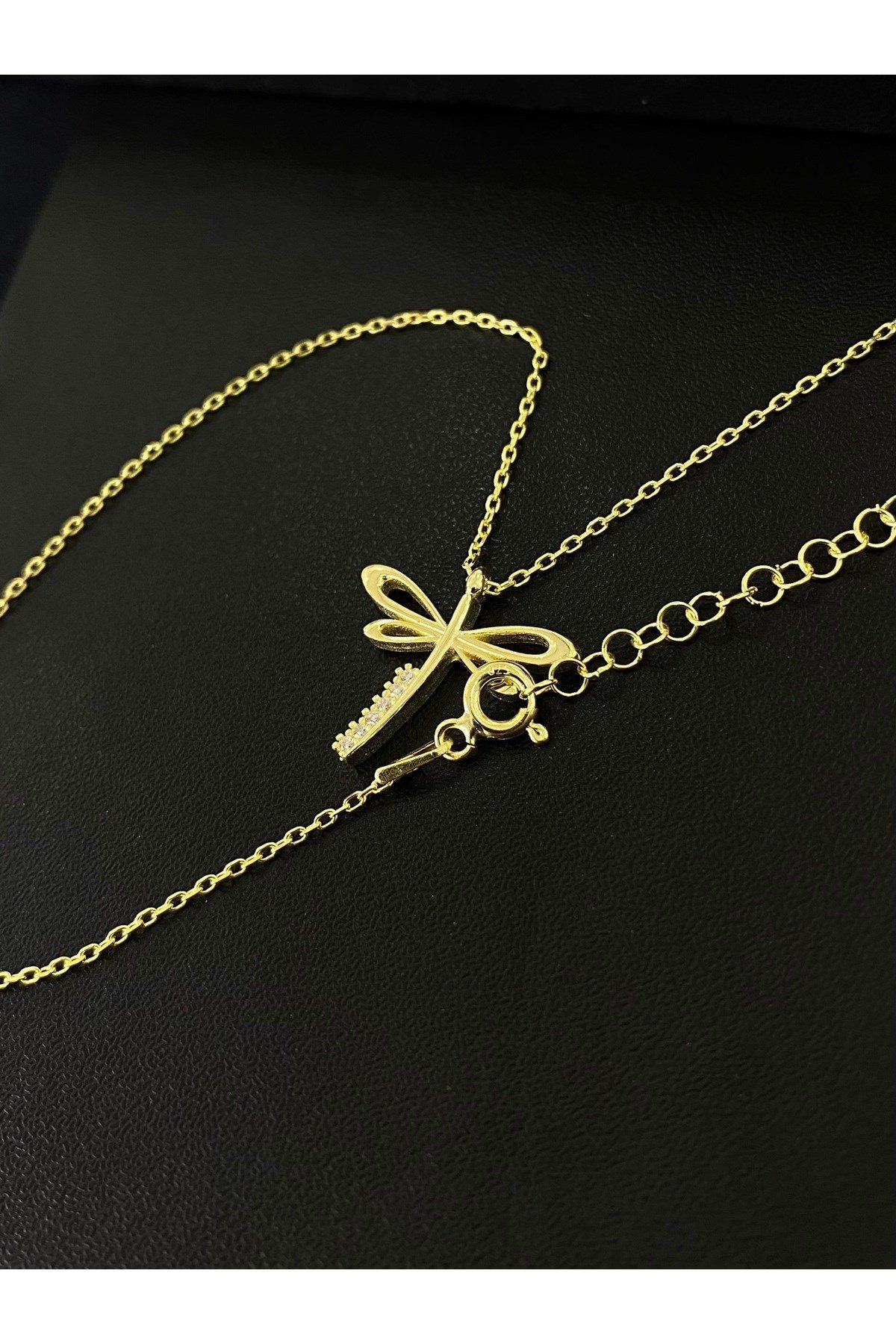 925 Ayar Gümüş Altın Yaldızlı Yusufçuk Kadın Gümüş Kolye (40+5CM) (Gold)