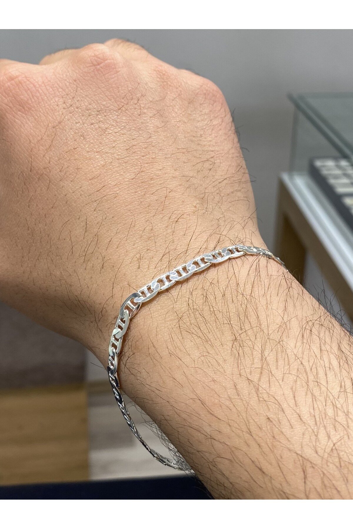 925 Ayar Gümüş Barlı Zincir Erkek Gümüş Bileklik (5MM)
