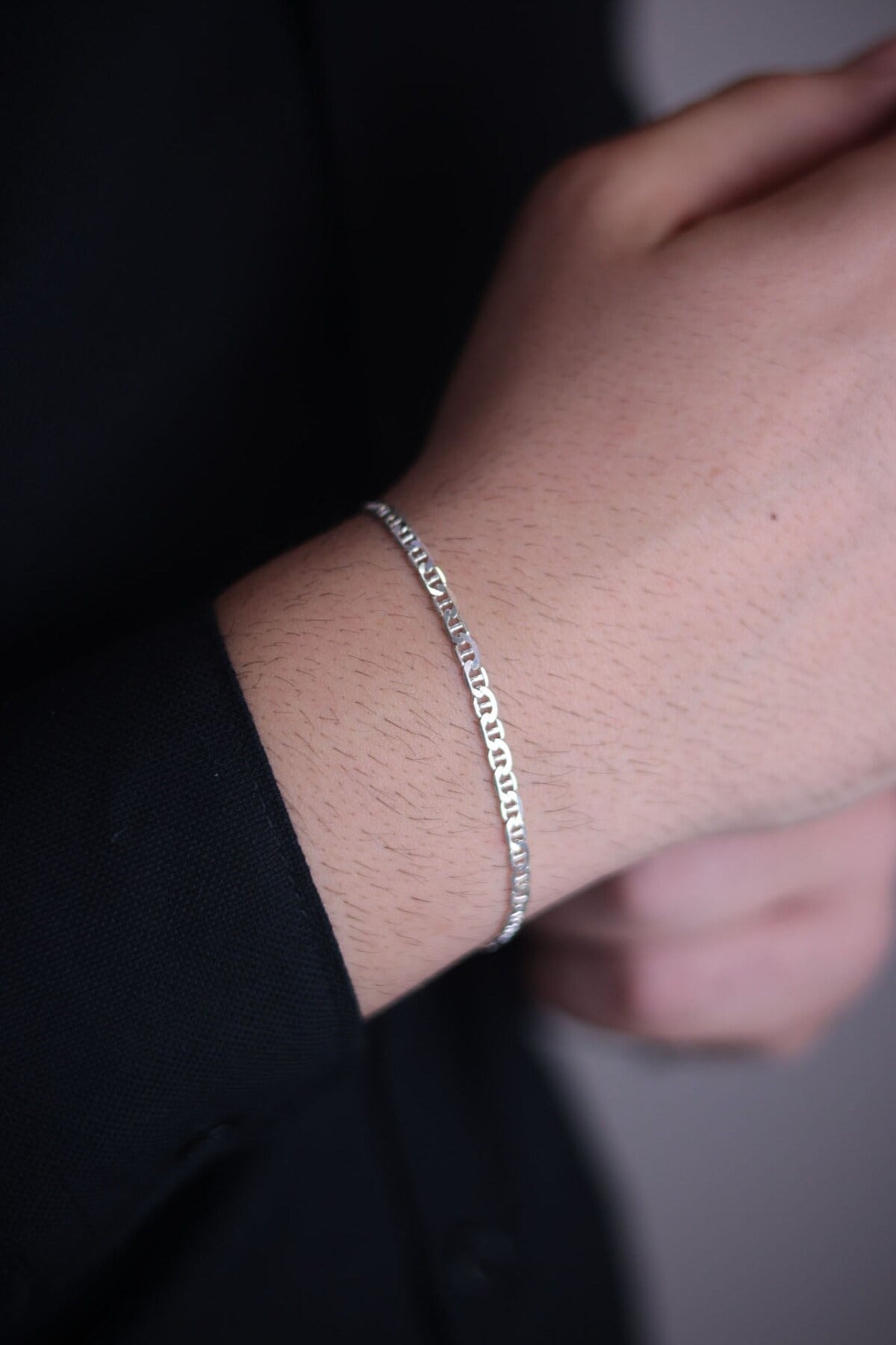 925 Ayar Gümüş Barlı Zincir Erkek Gümüş Bileklik (3.2 MM)