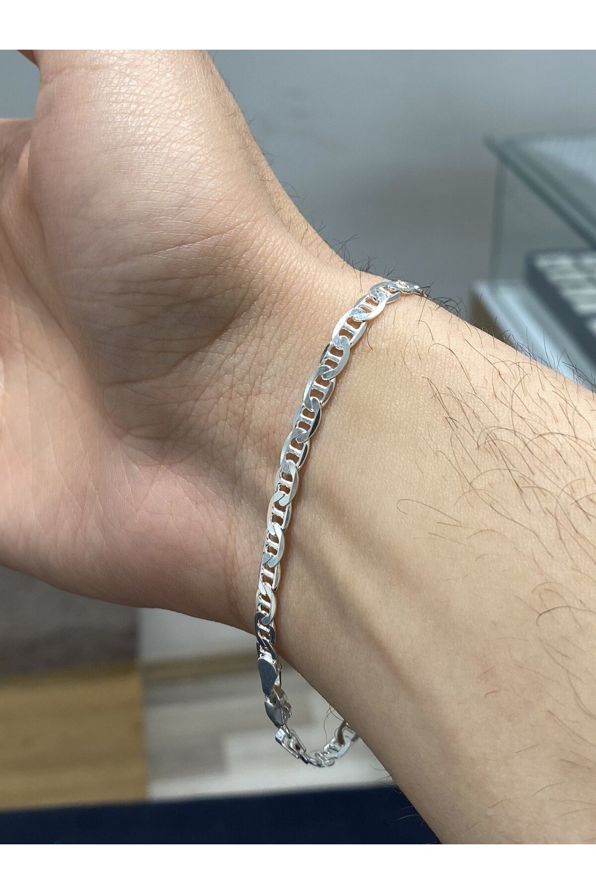 925 Ayar Gümüş Barlı Zincir Erkek Gümüş Bileklik (4MM)