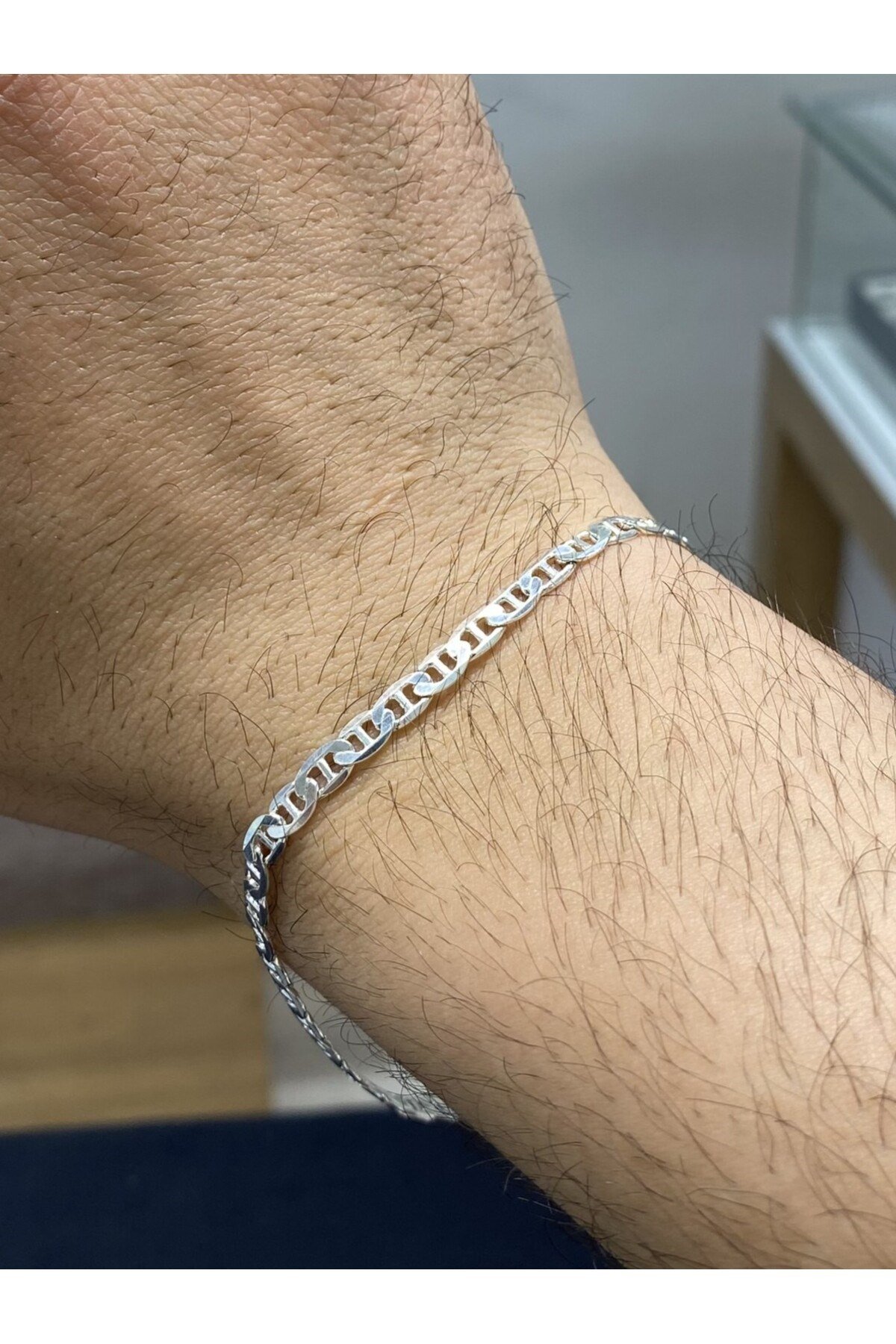 925 Ayar Gümüş Barlı Zincir Erkek Gümüş Bileklik (4MM)