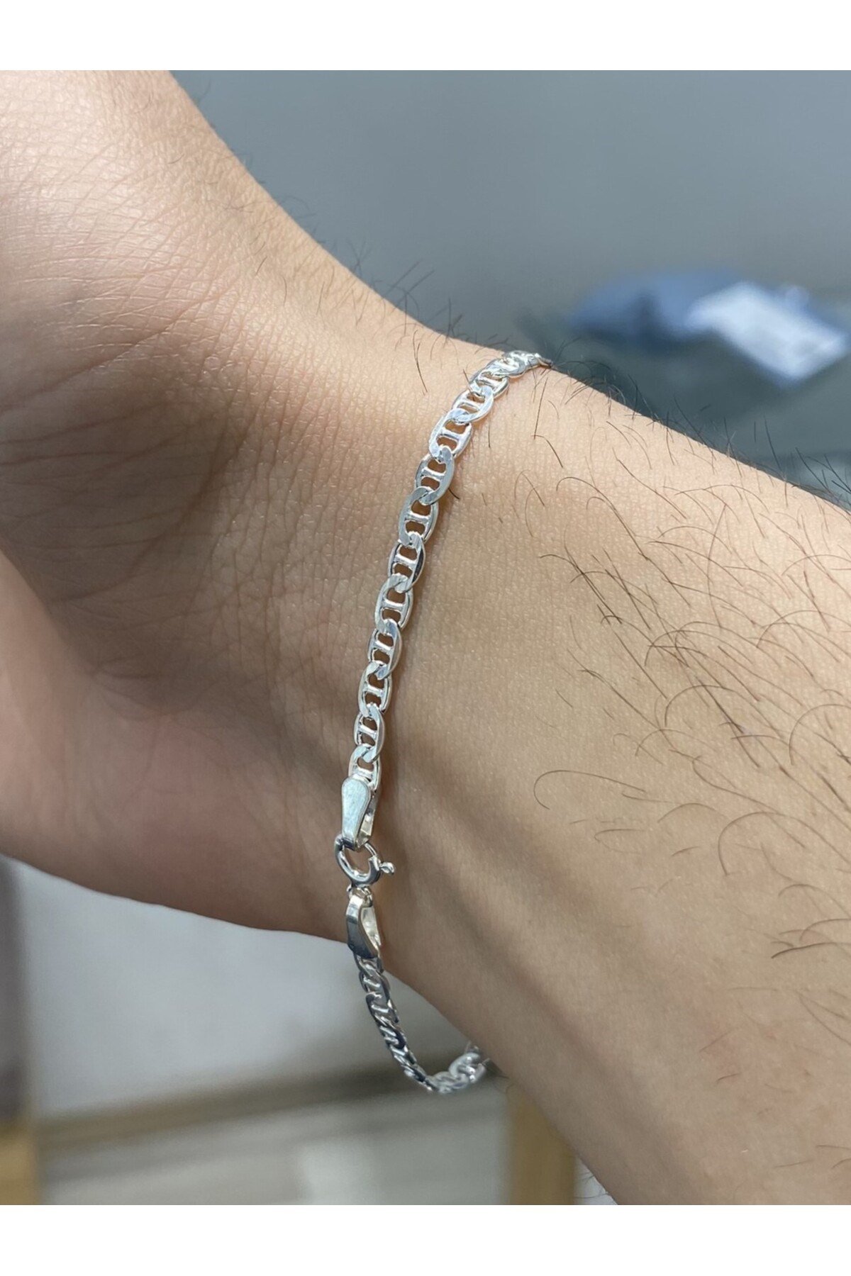 925 Ayar Gümüş Barlı Zincir Erkek Gümüş Bileklik (3.2 MM)