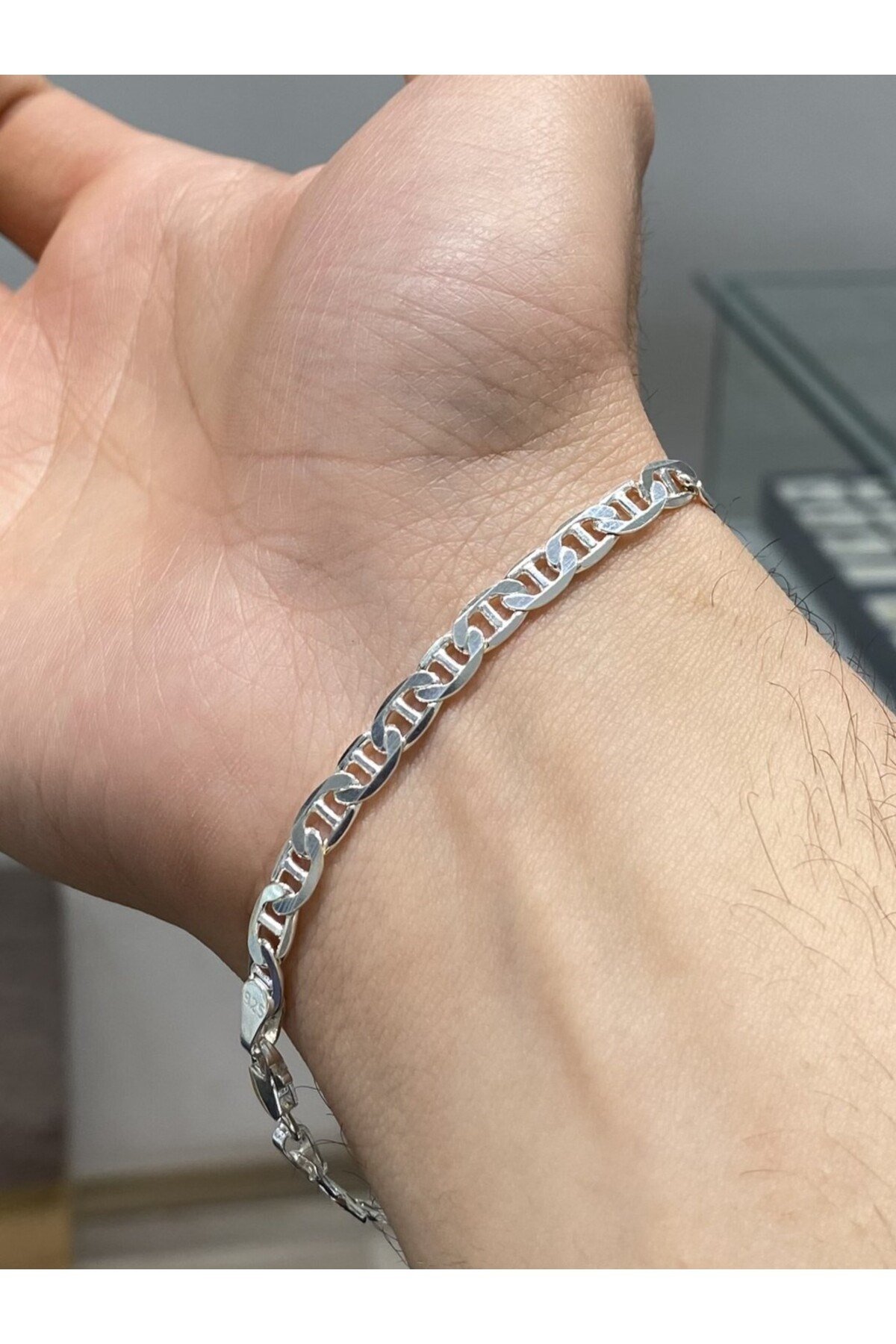 925 Ayar Gümüş Barlı Zincir Erkek Gümüş Bileklik (5MM)