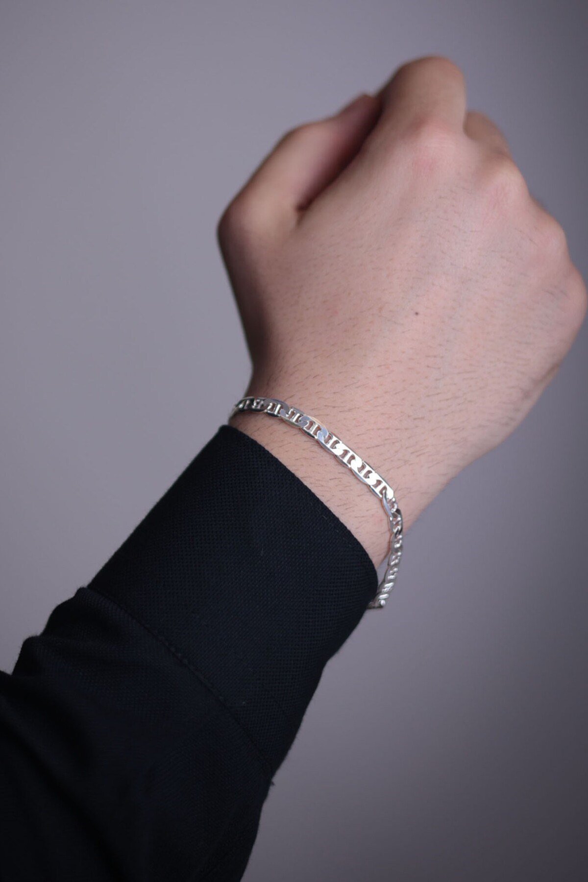 925 Ayar Gümüş Barlı Zincir Erkek Gümüş Bileklik (5.5 MM)