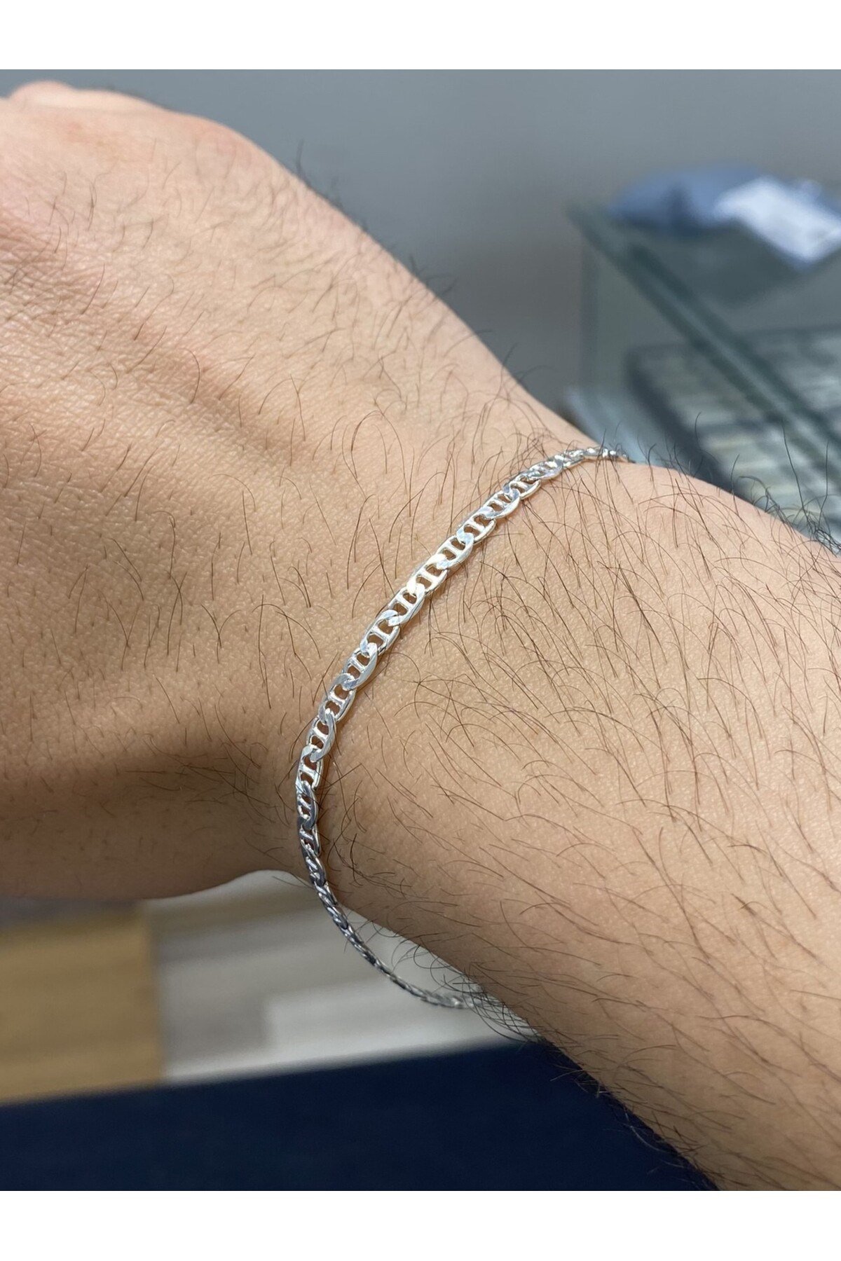 925 Ayar Gümüş Barlı Zincir Erkek Gümüş Bileklik (3.2 MM)