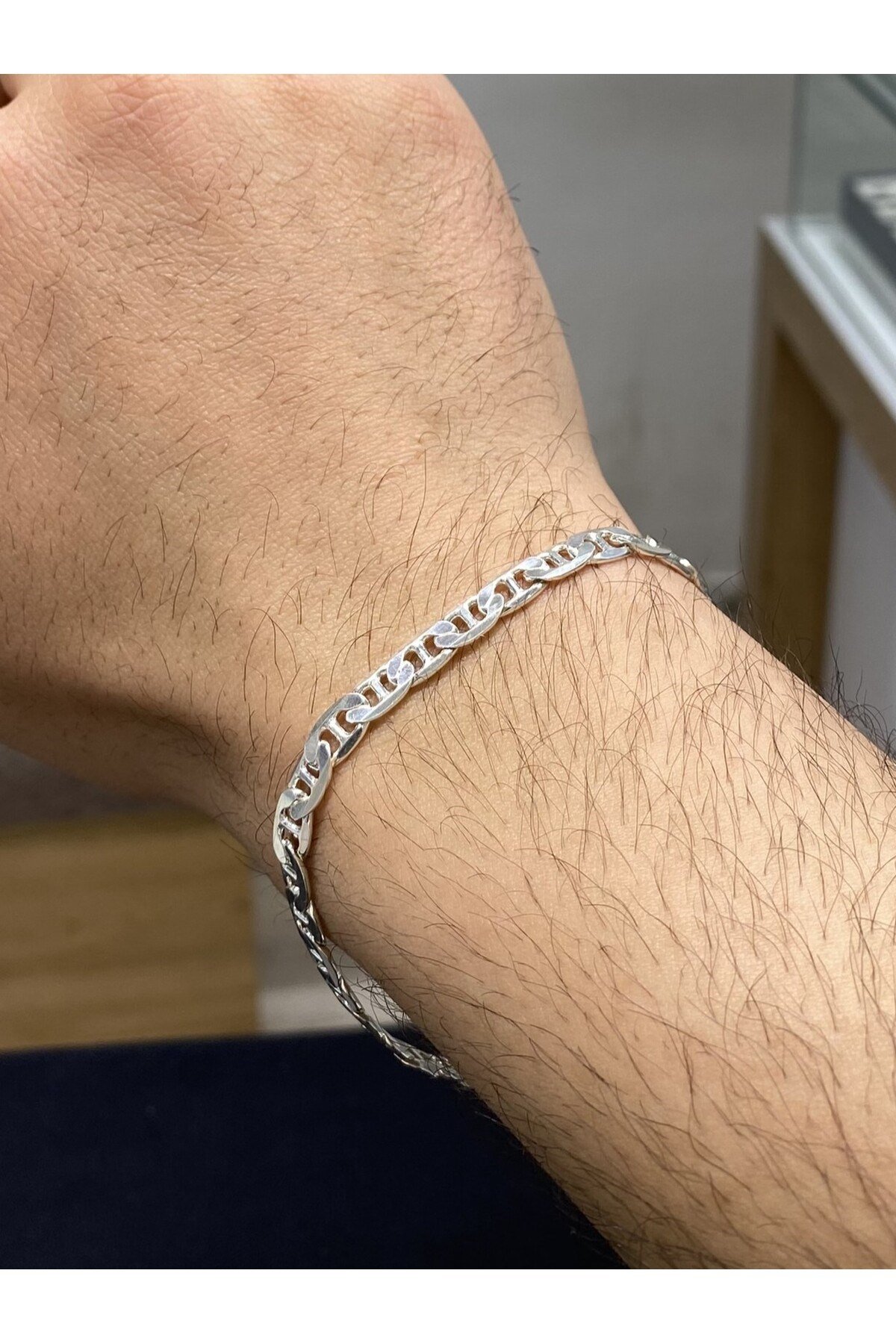 925 Ayar Gümüş Barlı Zincir Erkek Gümüş Bileklik (5.5 MM)