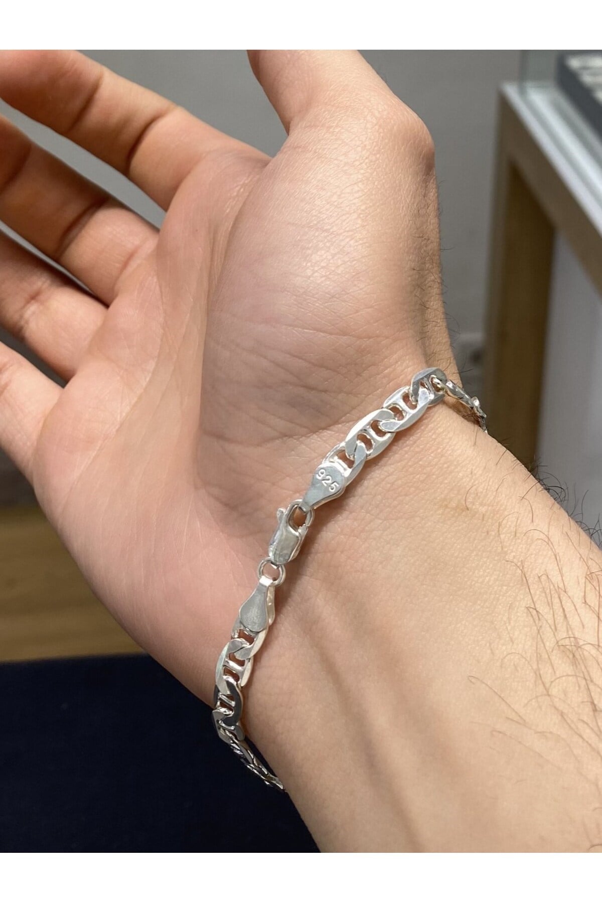 925 Ayar Gümüş Barlı Zincir Erkek Gümüş Bileklik (5.5 MM)