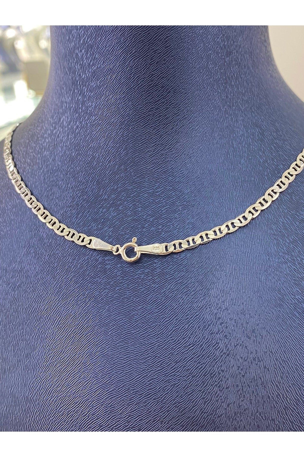 925 Ayar Gümüş Barlı Zincir Modeli Erkek Gümüş Zincir - Kolye (3.2 MM Kalınlığında)