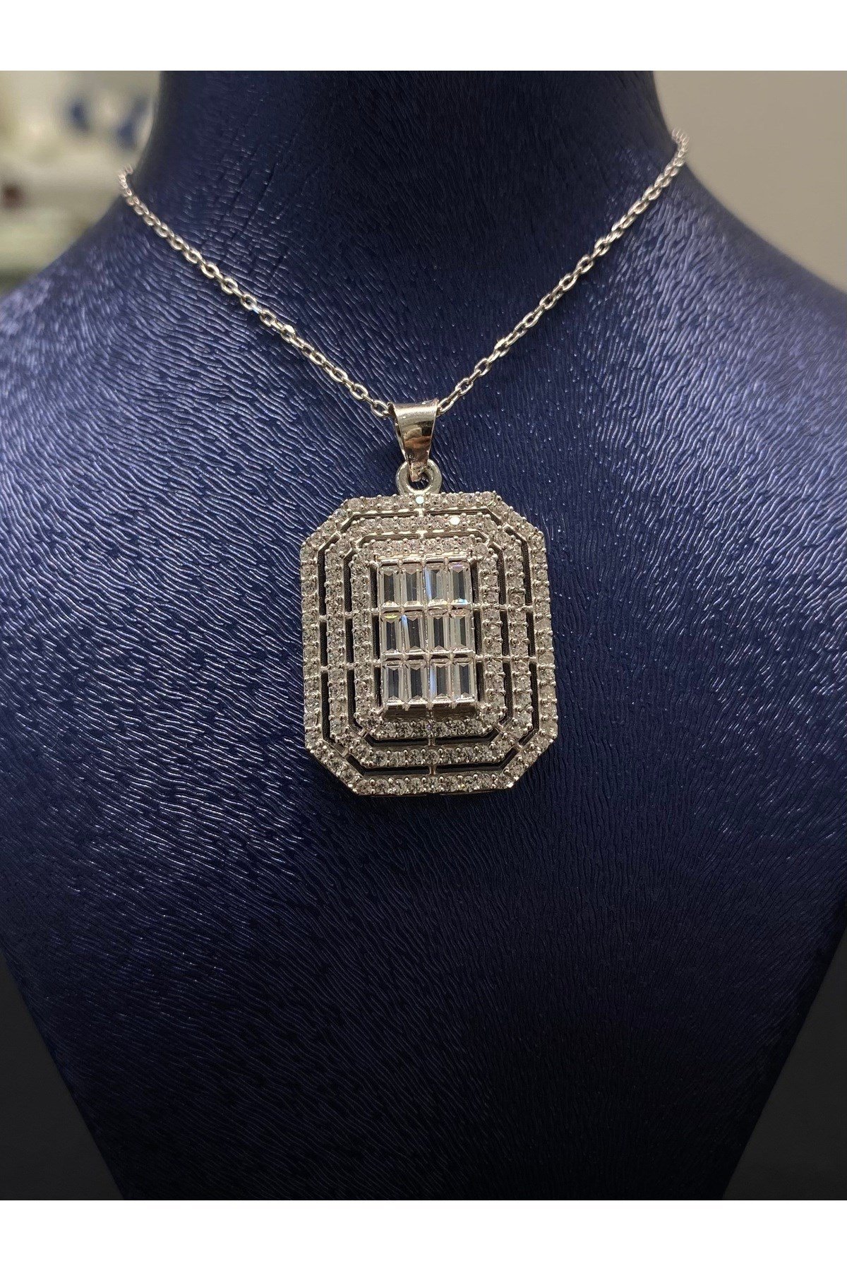 925 Ayar Gümüş Büyük Baget Kadın Gümüş Kolye (40+5CM)