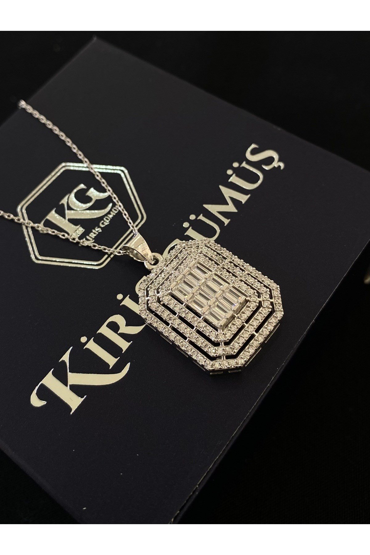 925 Ayar Gümüş Büyük Baget Kadın Gümüş Kolye (40+5CM)