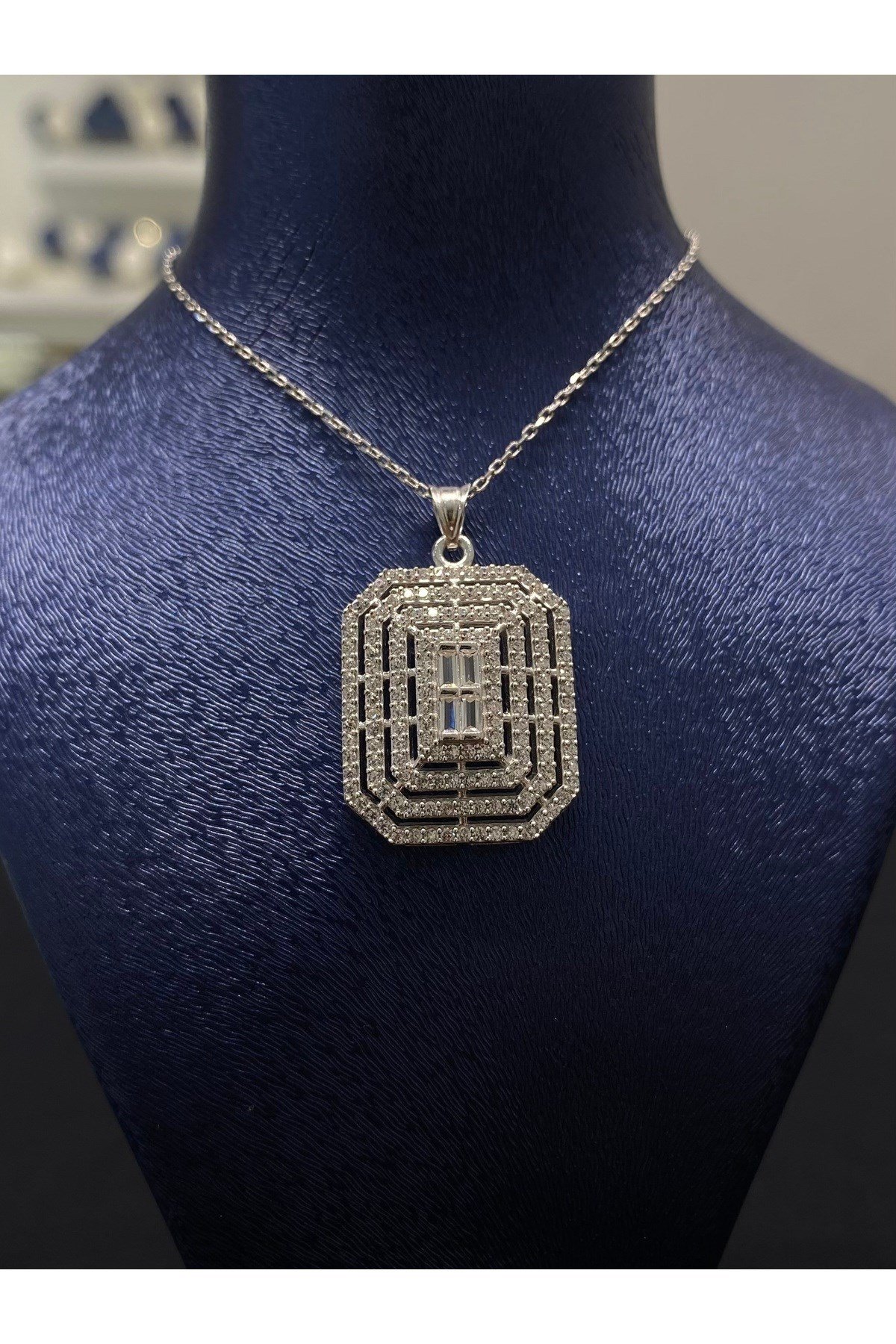 925 Ayar Gümüş Büyük Baget Kadın Kolye (40+5CM)