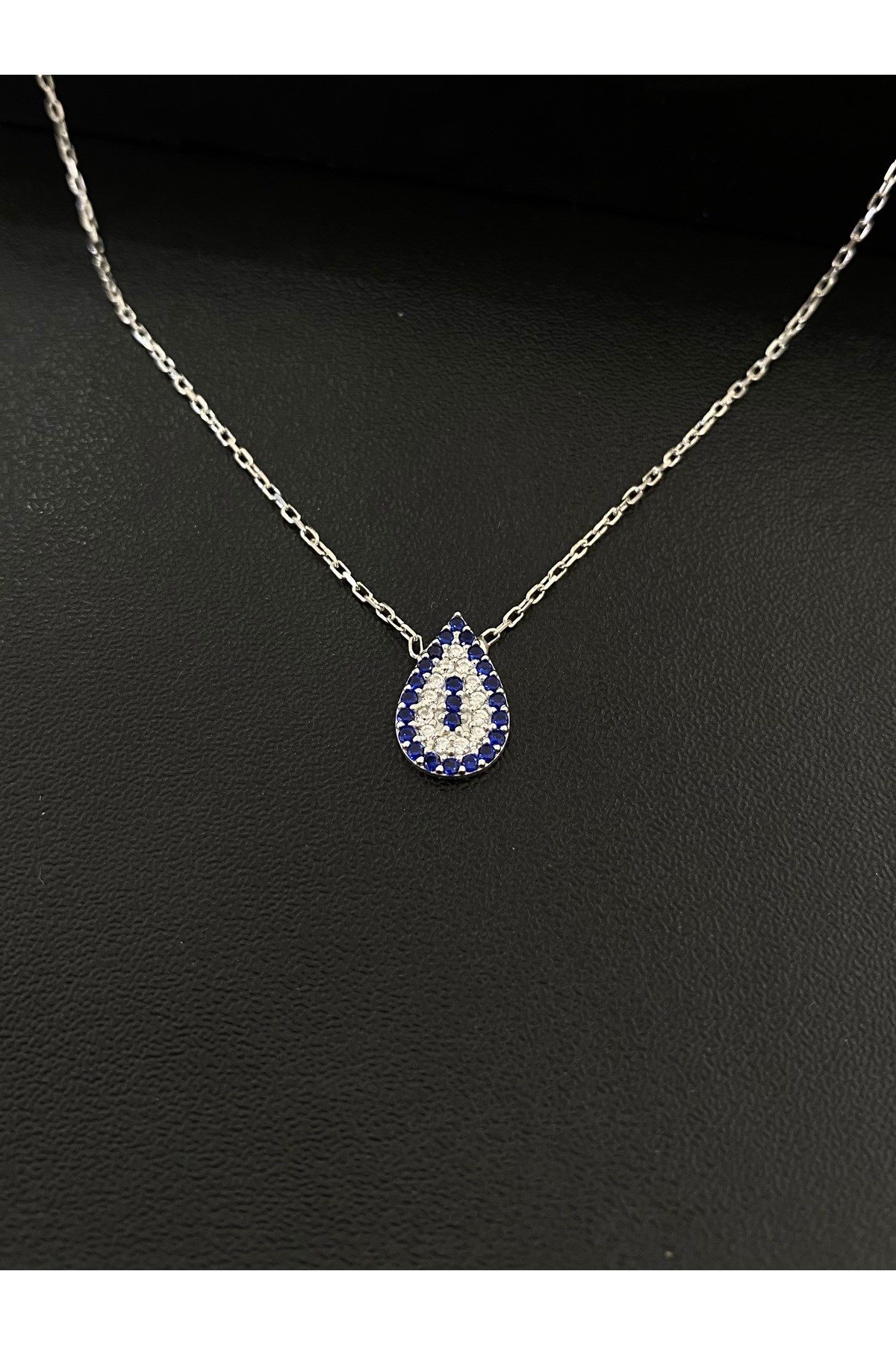 925 Ayar Gümüş Damla Nazar Boncuğu Kadın Kolye (40+5CM)