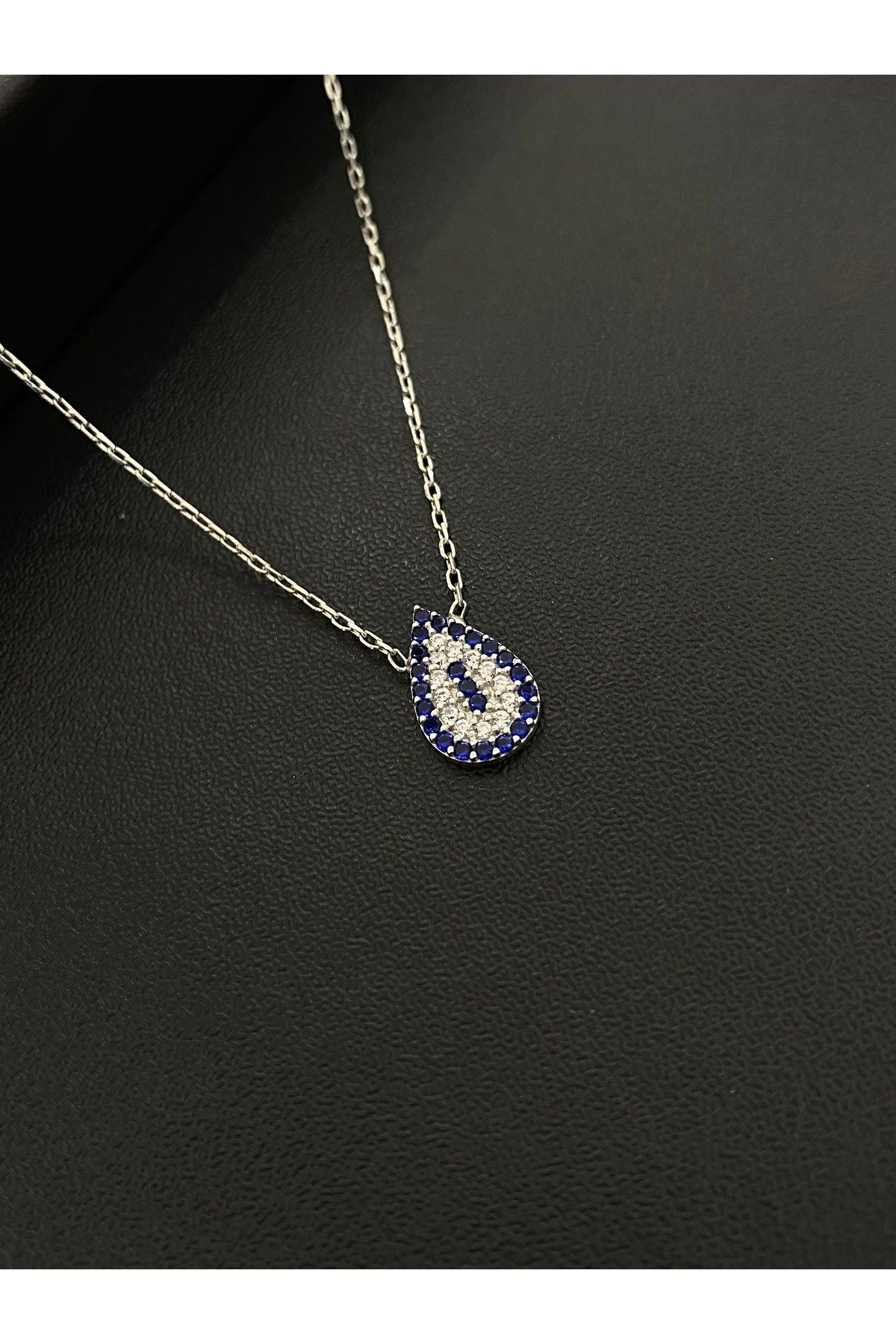 925 Ayar Gümüş Damla Nazar Boncuğu Kadın Kolye (40+5CM)